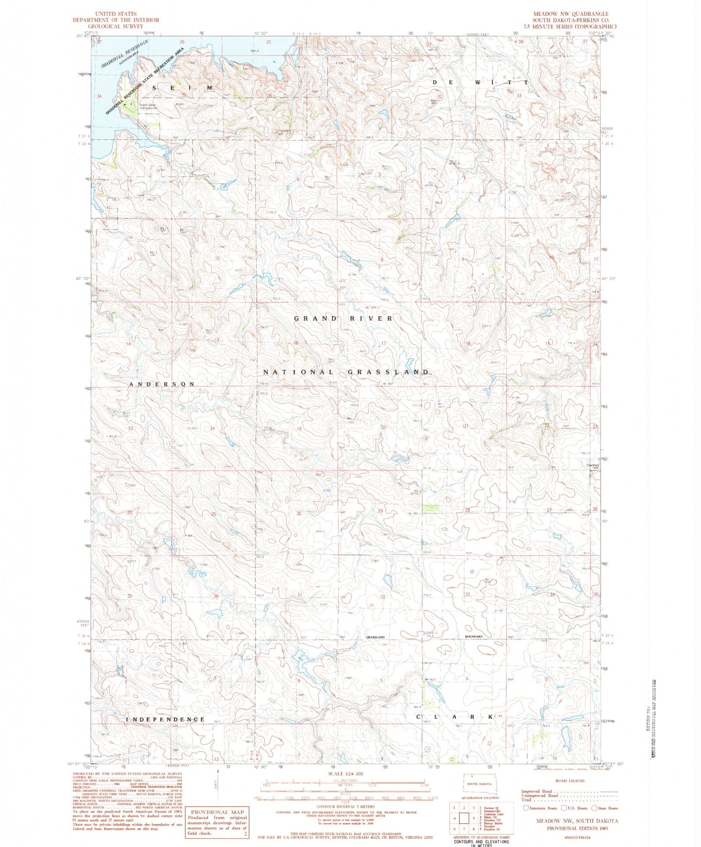 Classic USGS Meadow NW South Dakota 7.5'x7.5' Topo Map Image