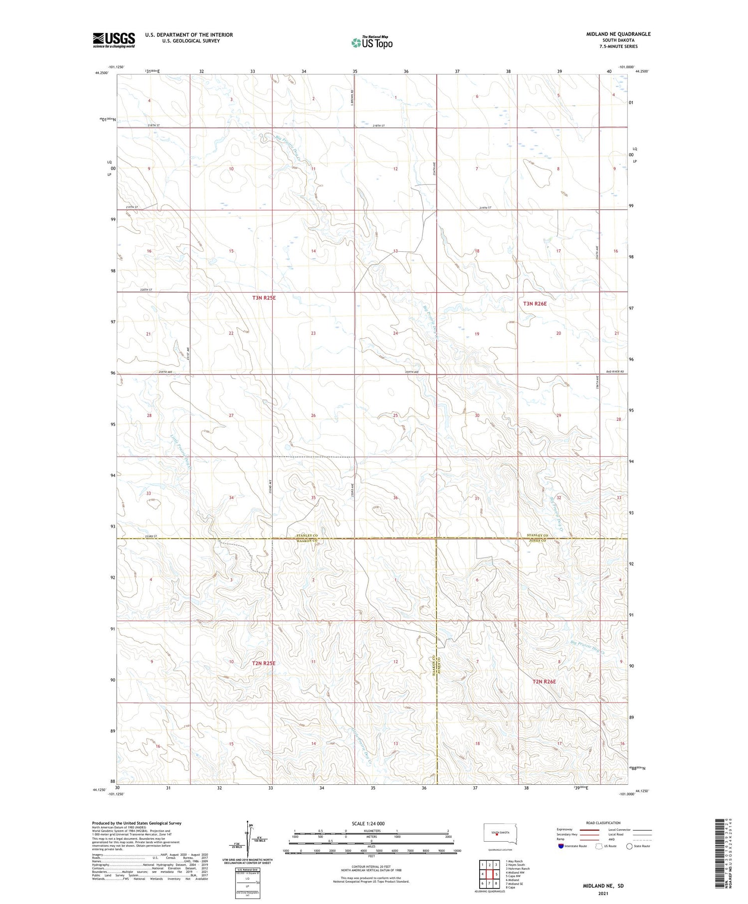 Midland NE South Dakota US Topo Map Image