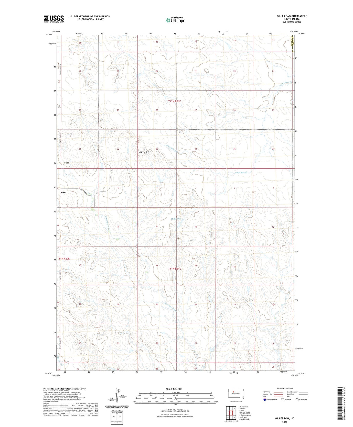 Miller Dam South Dakota US Topo Map Image
