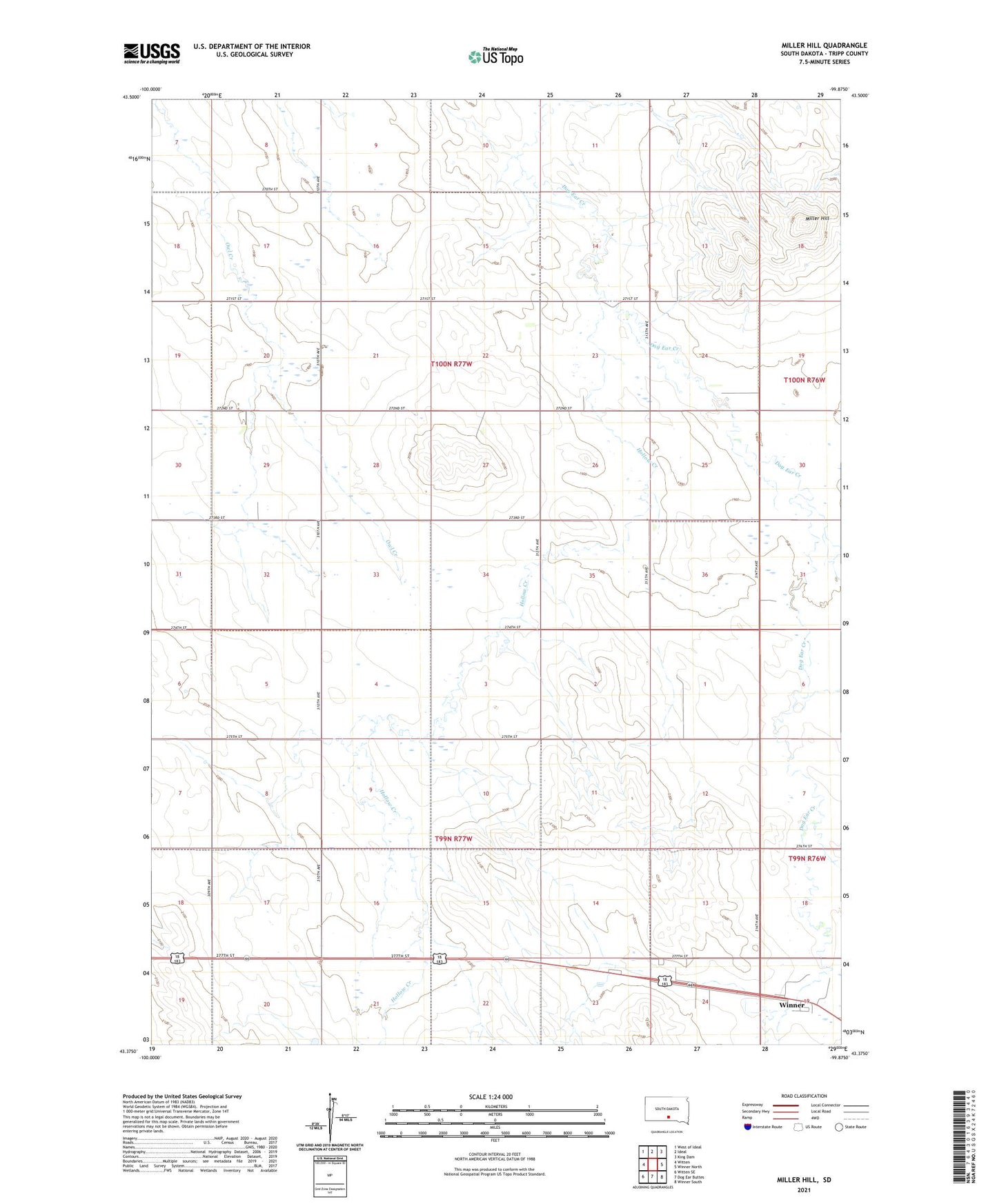 Miller Hill South Dakota US Topo Map Image