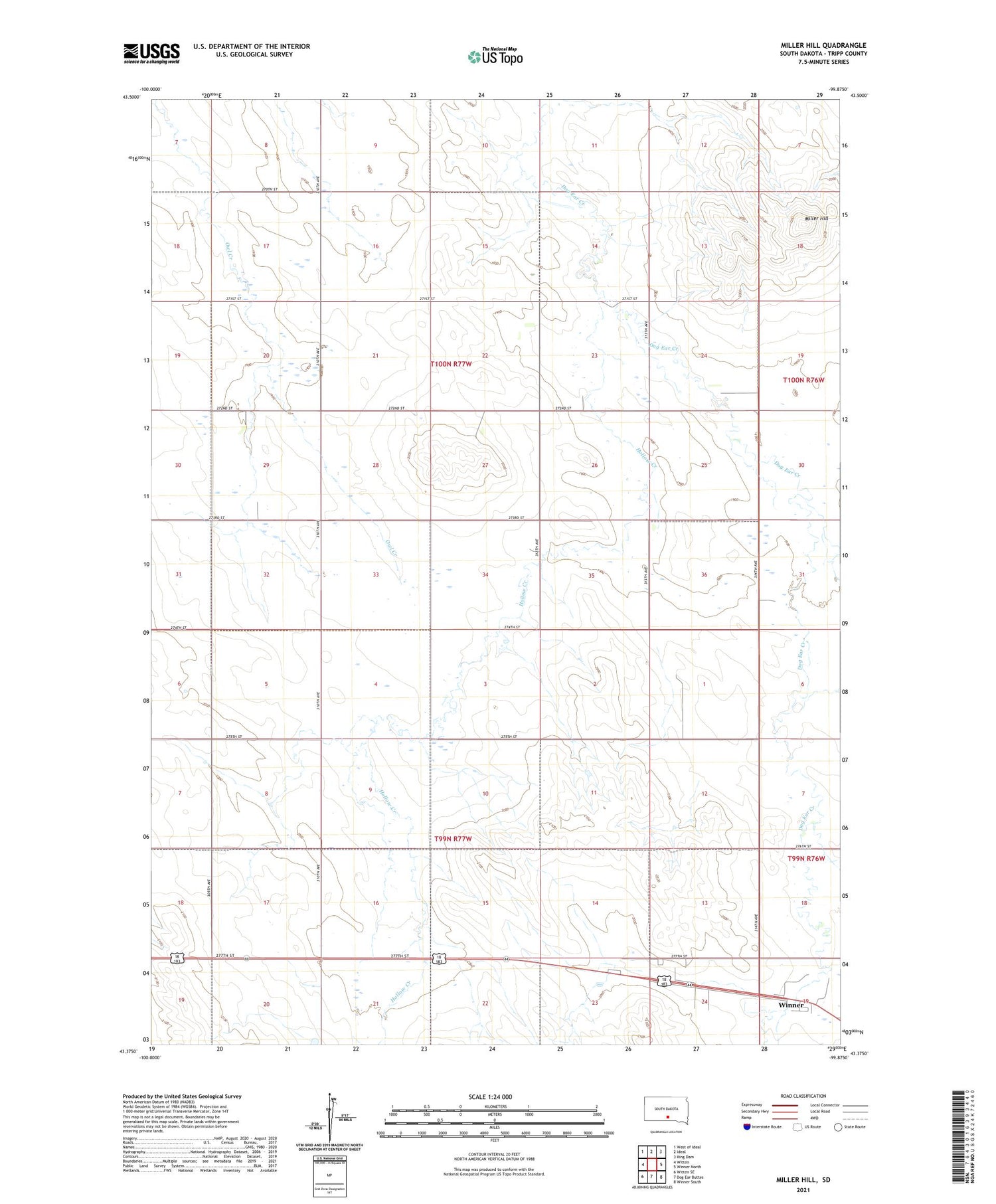 Miller Hill South Dakota US Topo Map Image