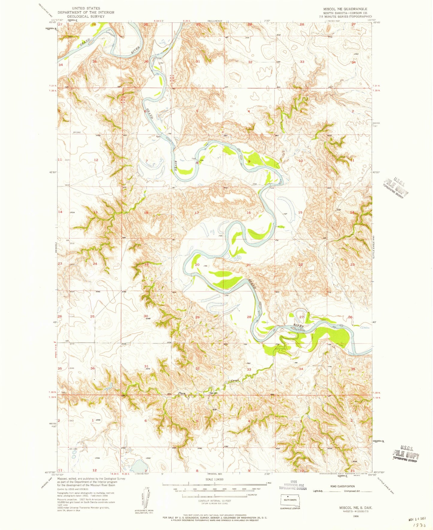 Classic USGS Miscol NE South Dakota 7.5'x7.5' Topo Map Image
