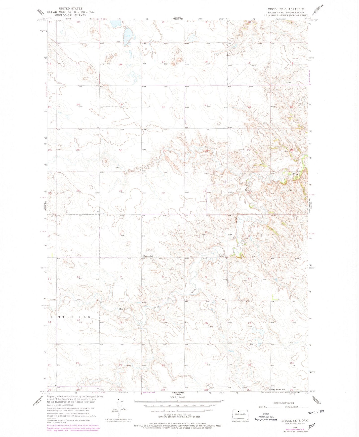 Classic USGS Miscol SE South Dakota 7.5'x7.5' Topo Map Image