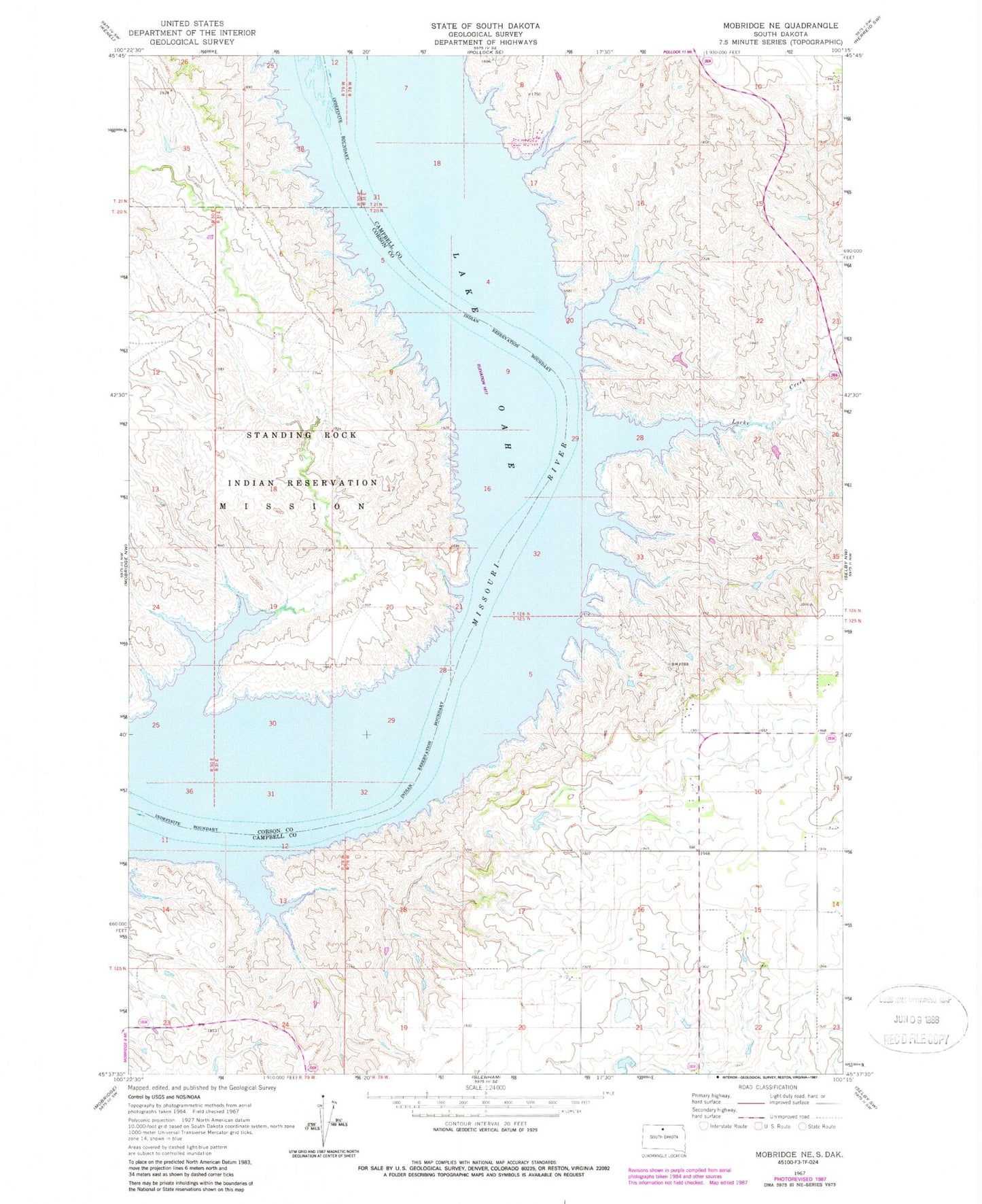 Classic USGS Mobridge NE South Dakota 7.5'x7.5' Topo Map Image