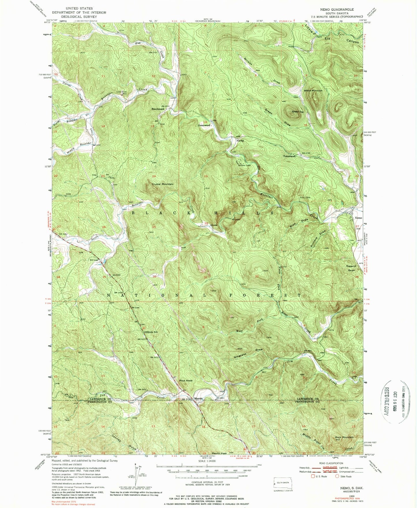 Classic USGS Nemo South Dakota 7.5'x7.5' Topo Map Image