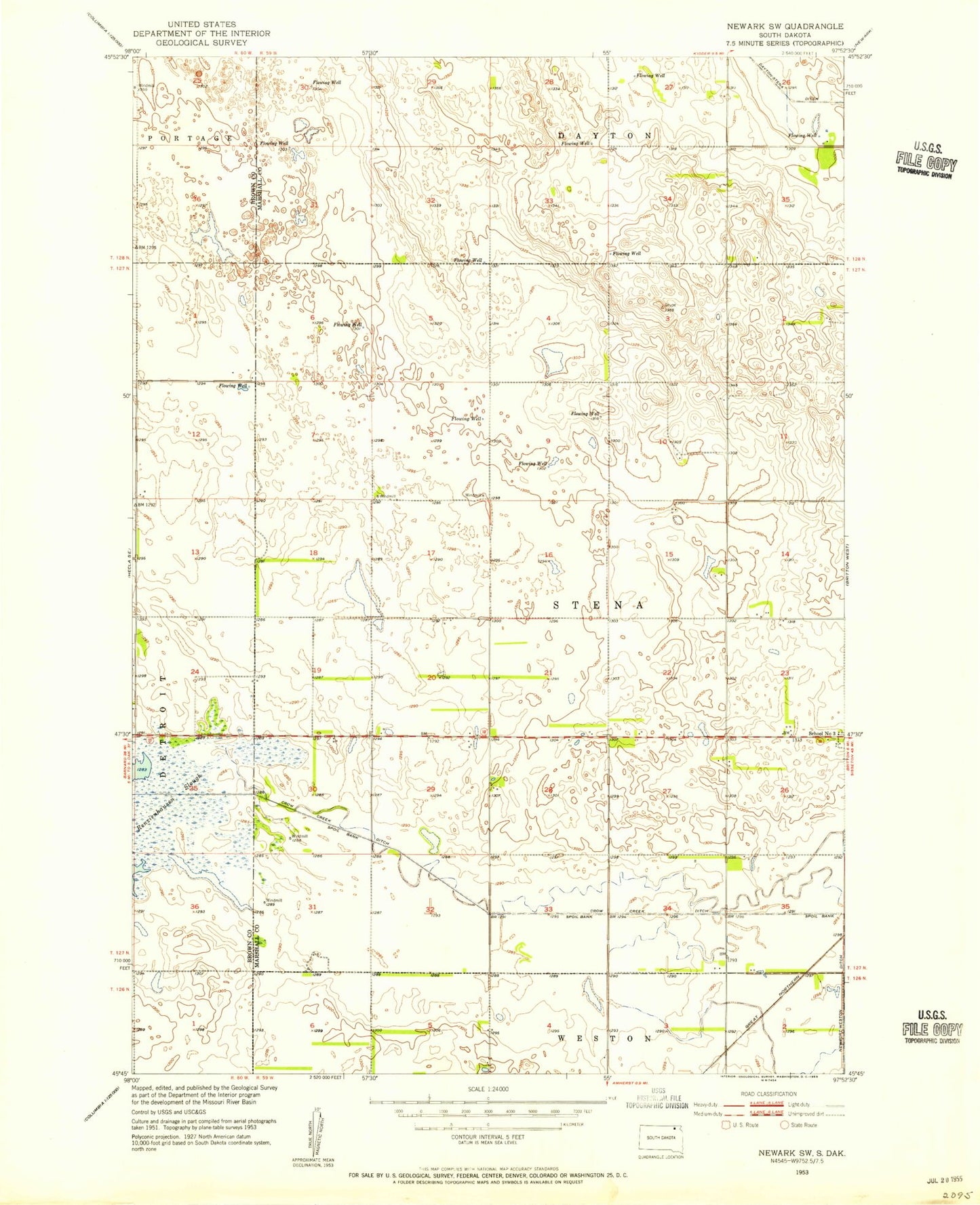 Classic USGS Newark SW South Dakota 7.5'x7.5' Topo Map Image