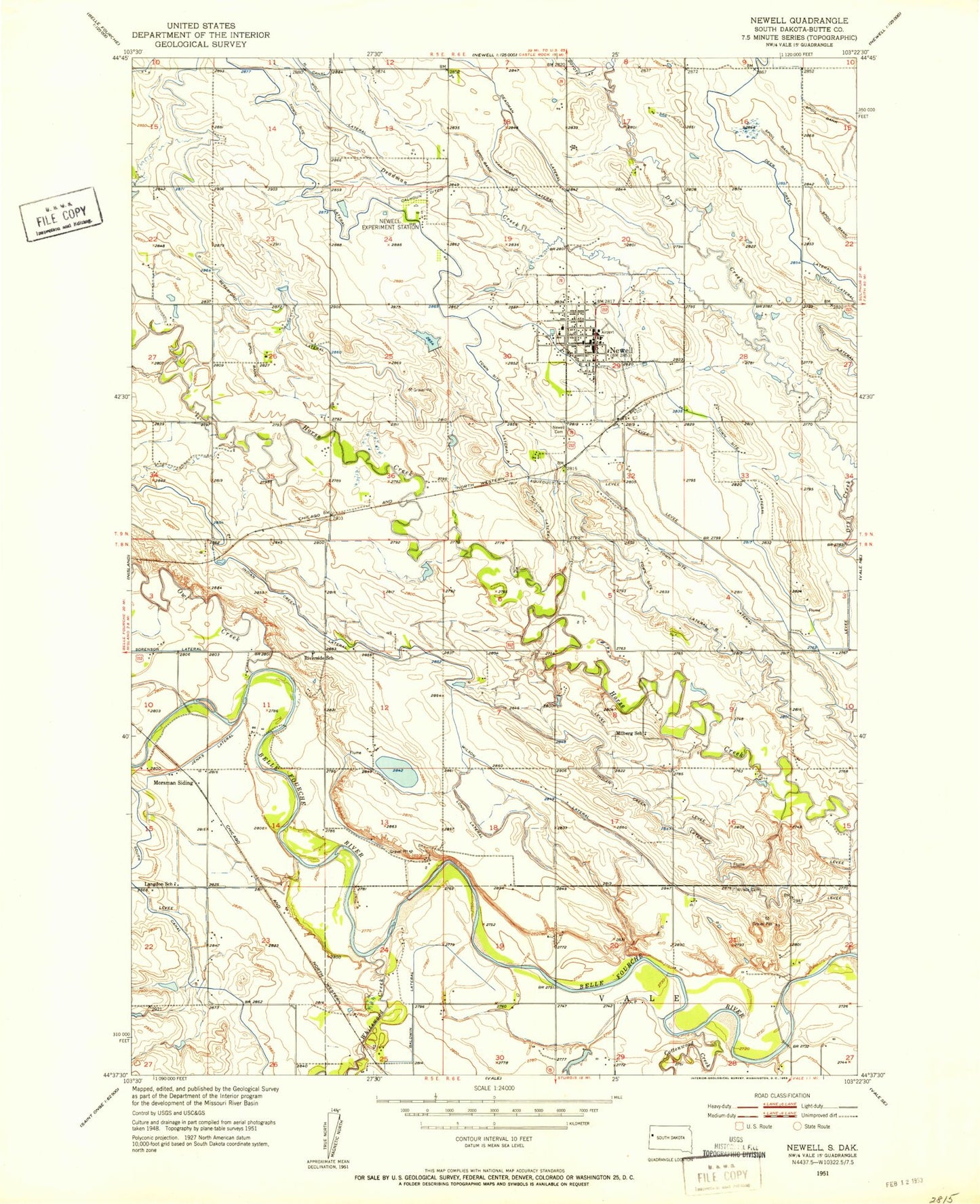 Classic USGS Newell South Dakota 7.5'x7.5' Topo Map Image