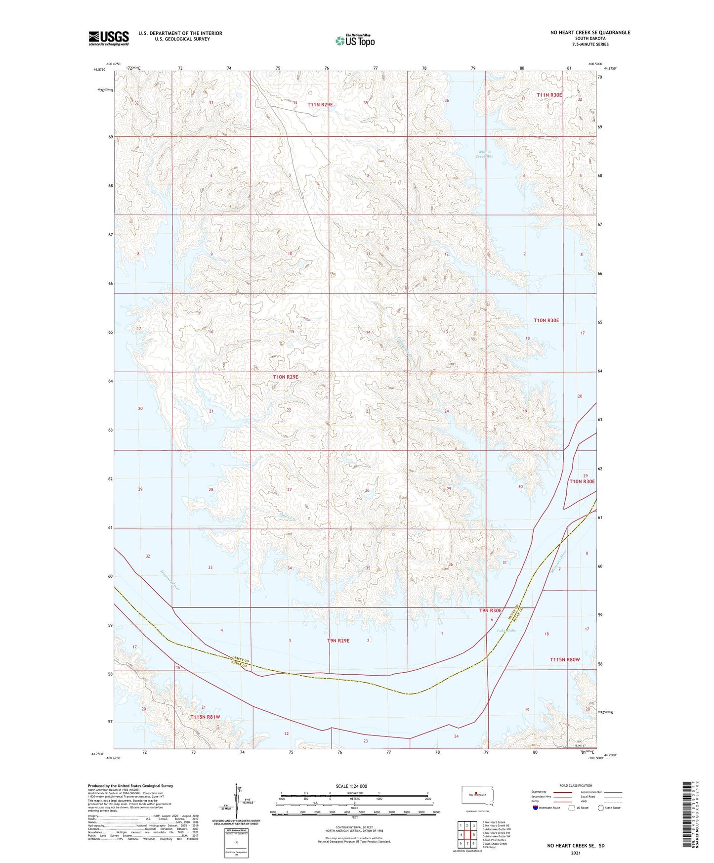 No Heart Creek SE South Dakota US Topo Map Image