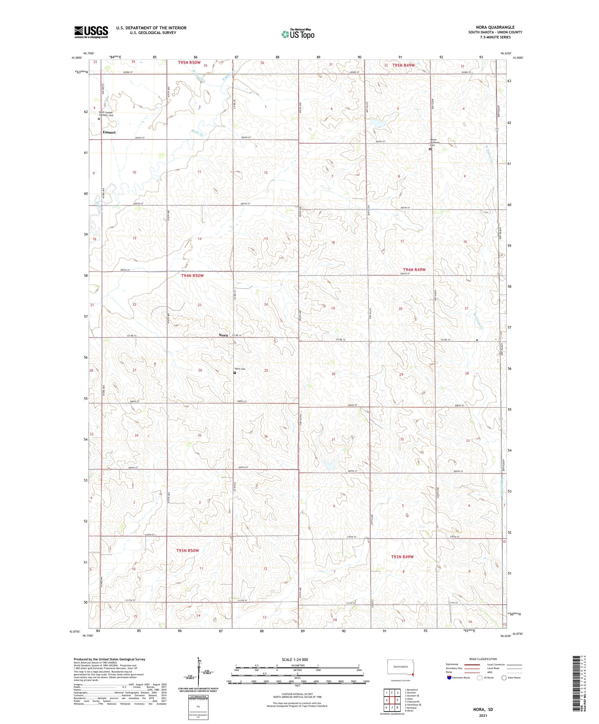 Nora South Dakota US Topo Map MyTopo Map Store