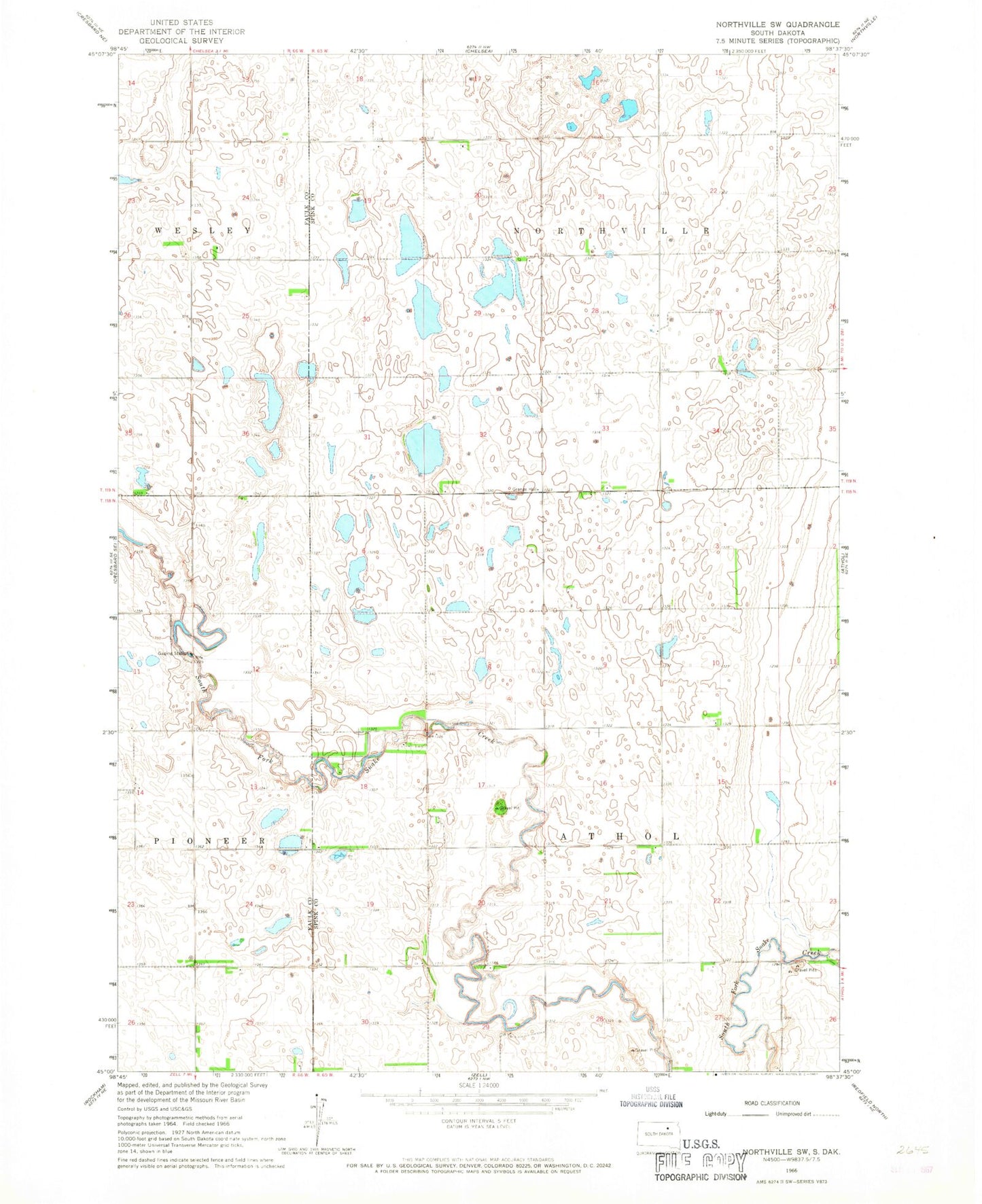 Classic USGS Northville SW South Dakota 7.5'x7.5' Topo Map Image