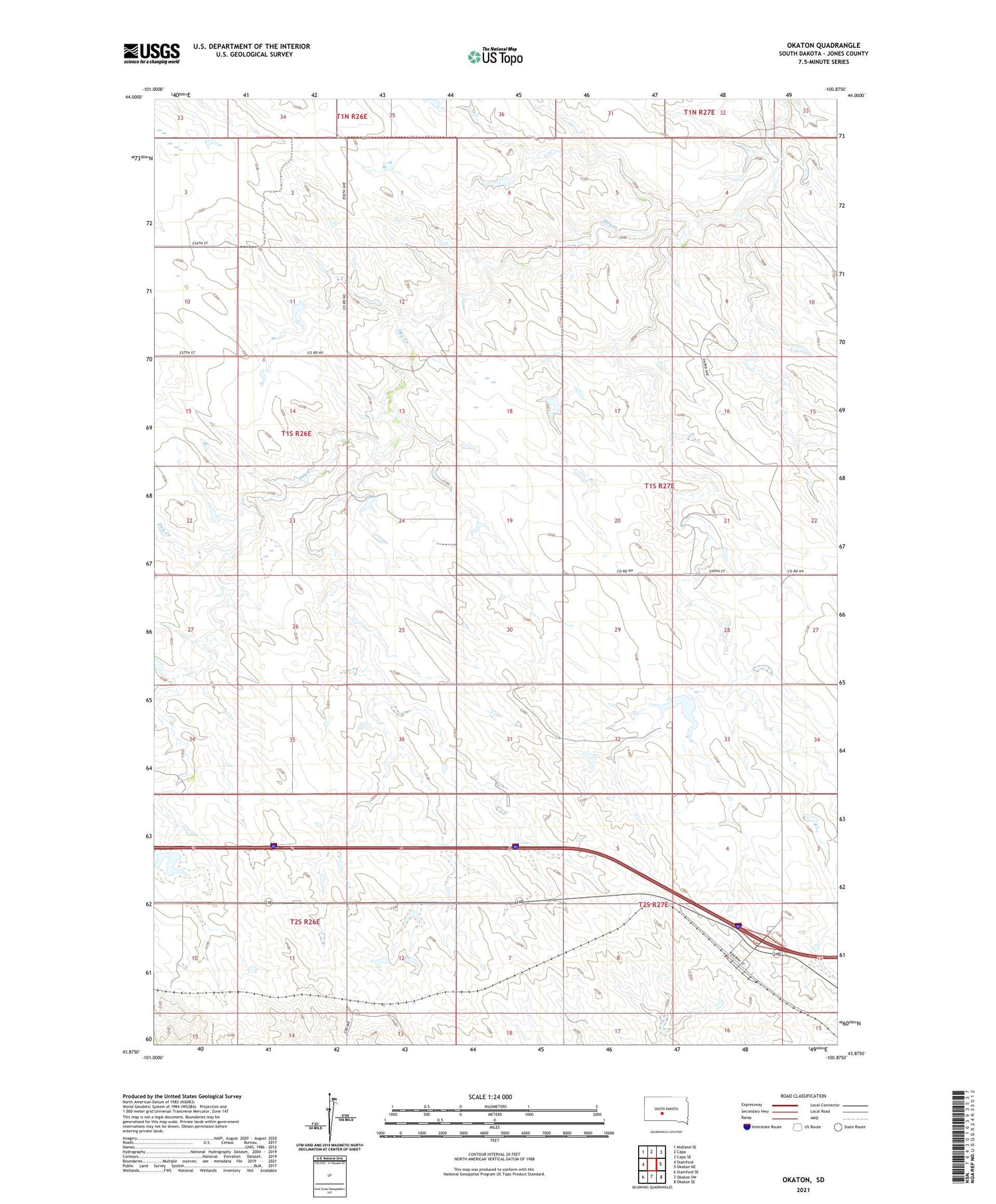 Okaton South Dakota US Topo Map Image