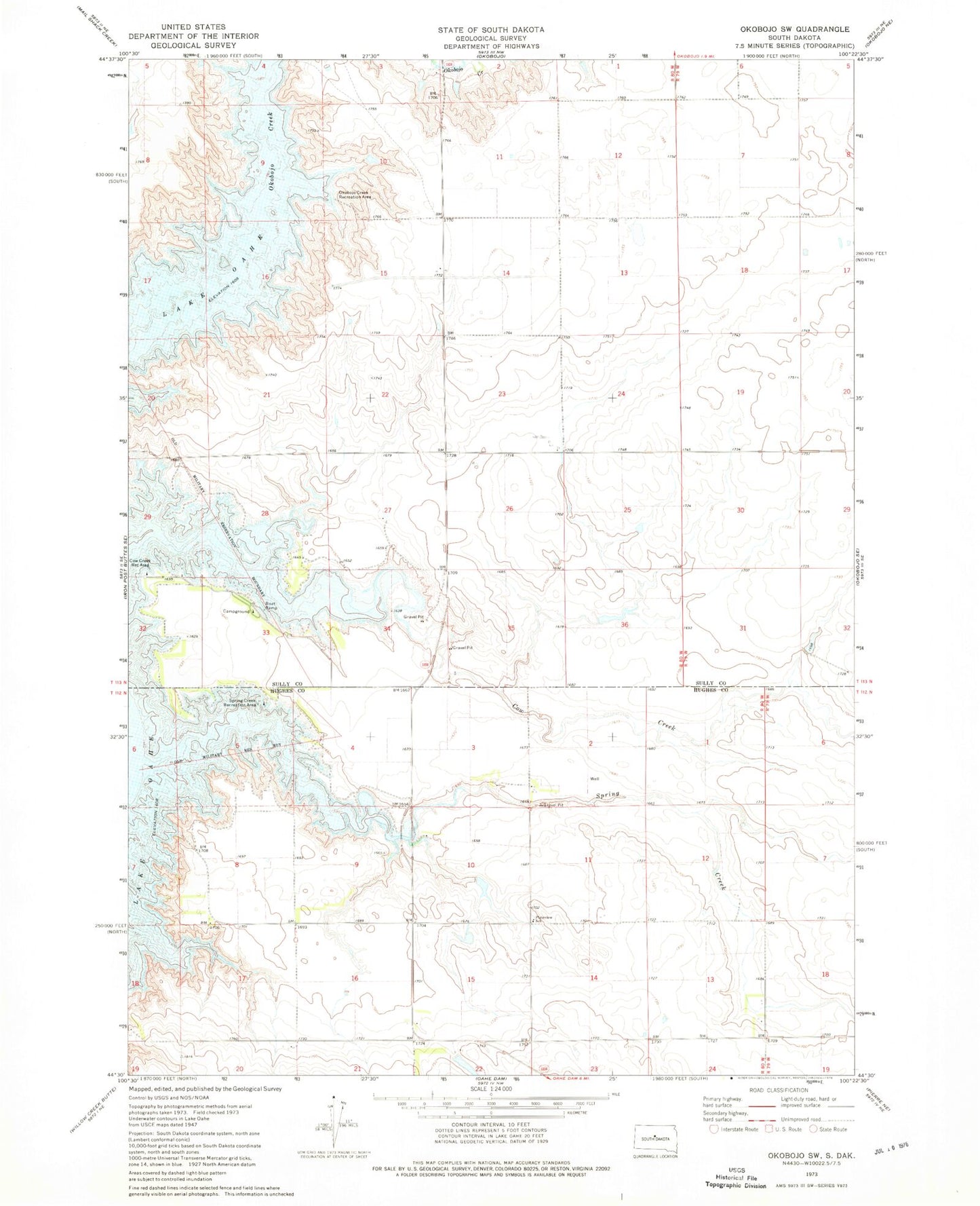 Classic USGS Okobojo SW South Dakota 7.5'x7.5' Topo Map Image