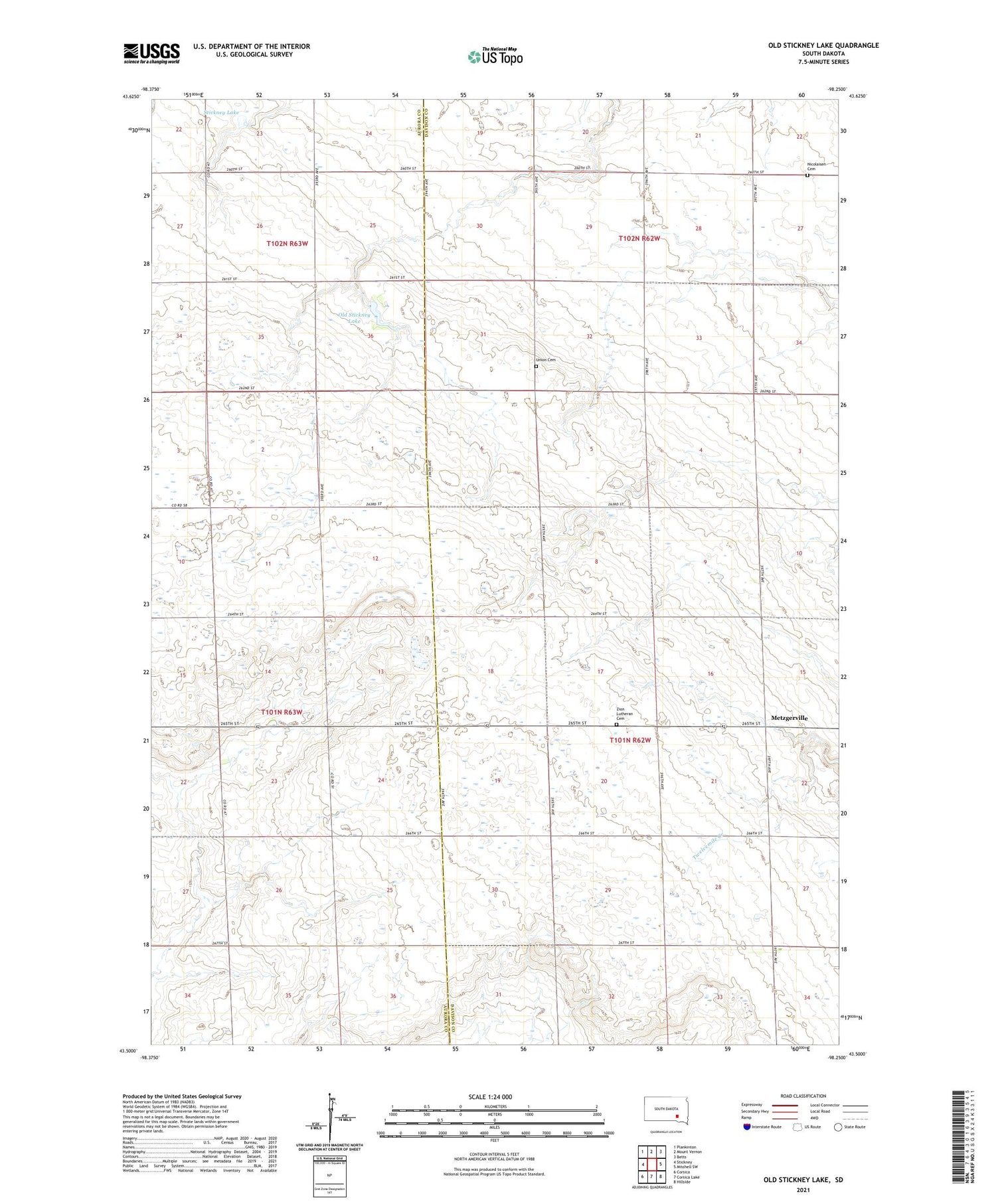 Old Stickney Lake South Dakota US Topo Map Image