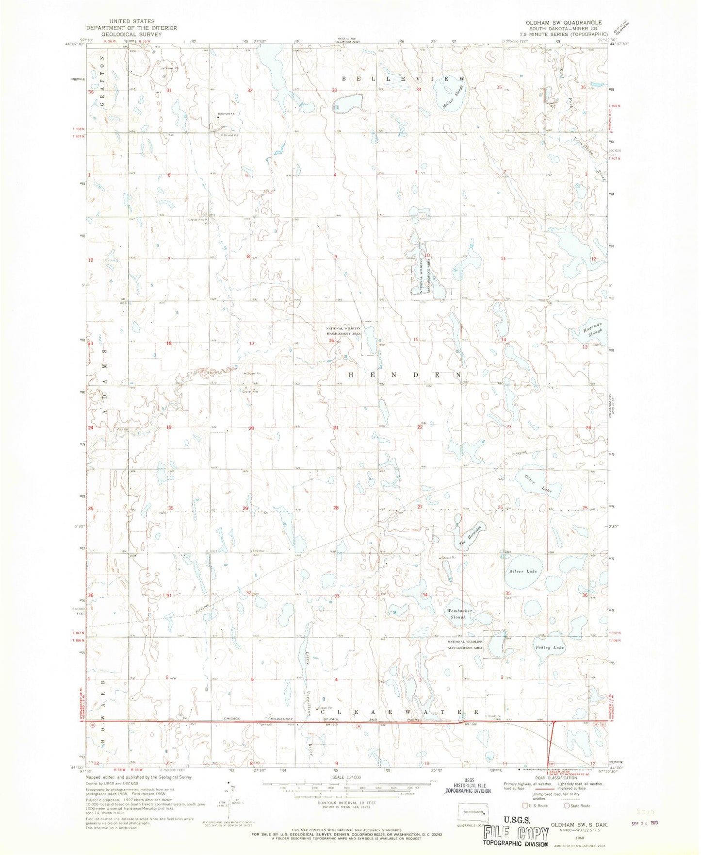 Classic USGS Oldham SW South Dakota 7.5'x7.5' Topo Map Image