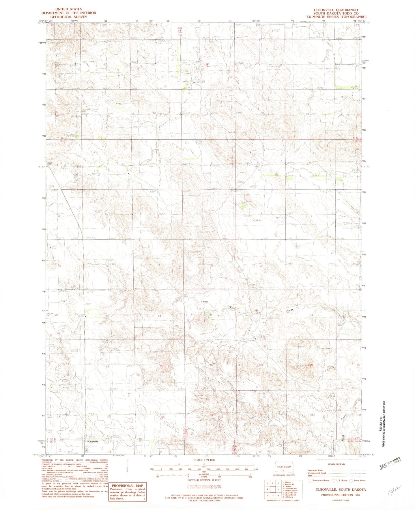 Classic USGS Olsonville South Dakota 7.5'x7.5' Topo Map Image