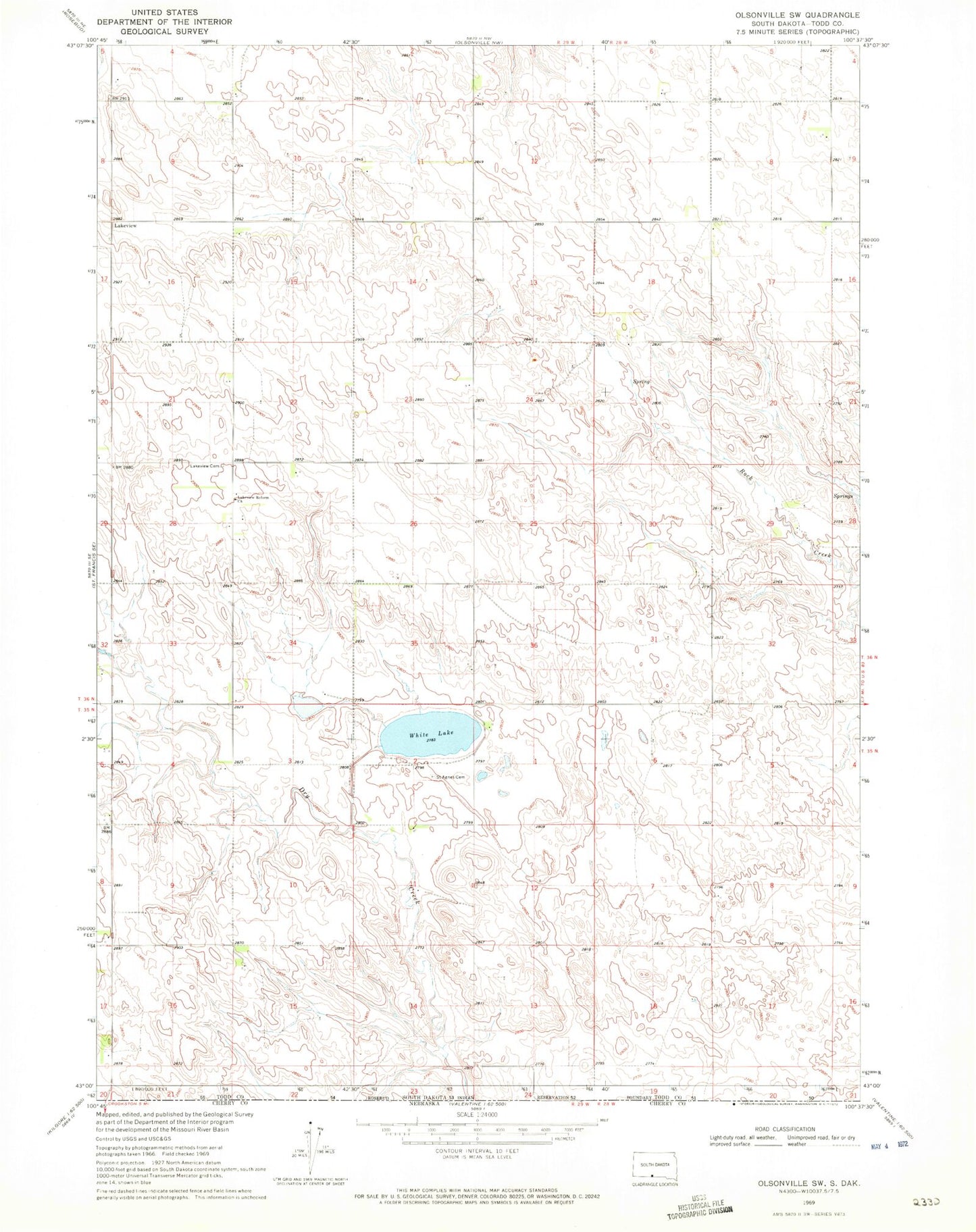 Classic USGS Olsonville SW South Dakota 7.5'x7.5' Topo Map Image