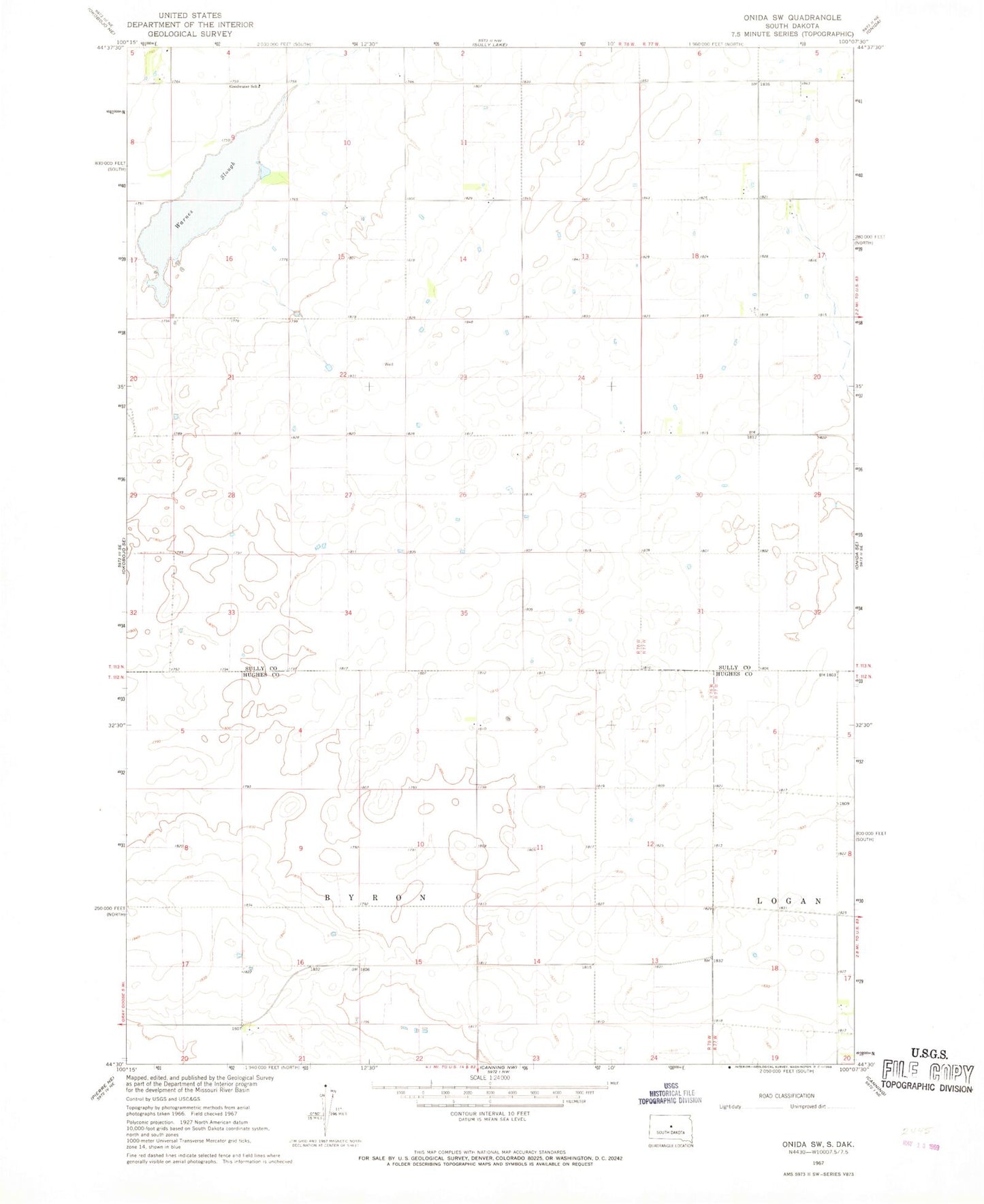Classic USGS Onida SW South Dakota 7.5'x7.5' Topo Map Image