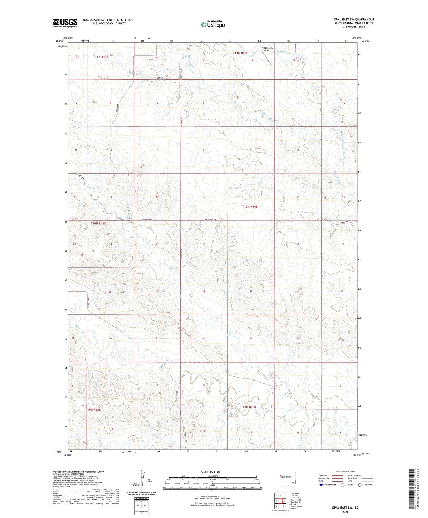 Opal East SW South Dakota US Topo Map Image