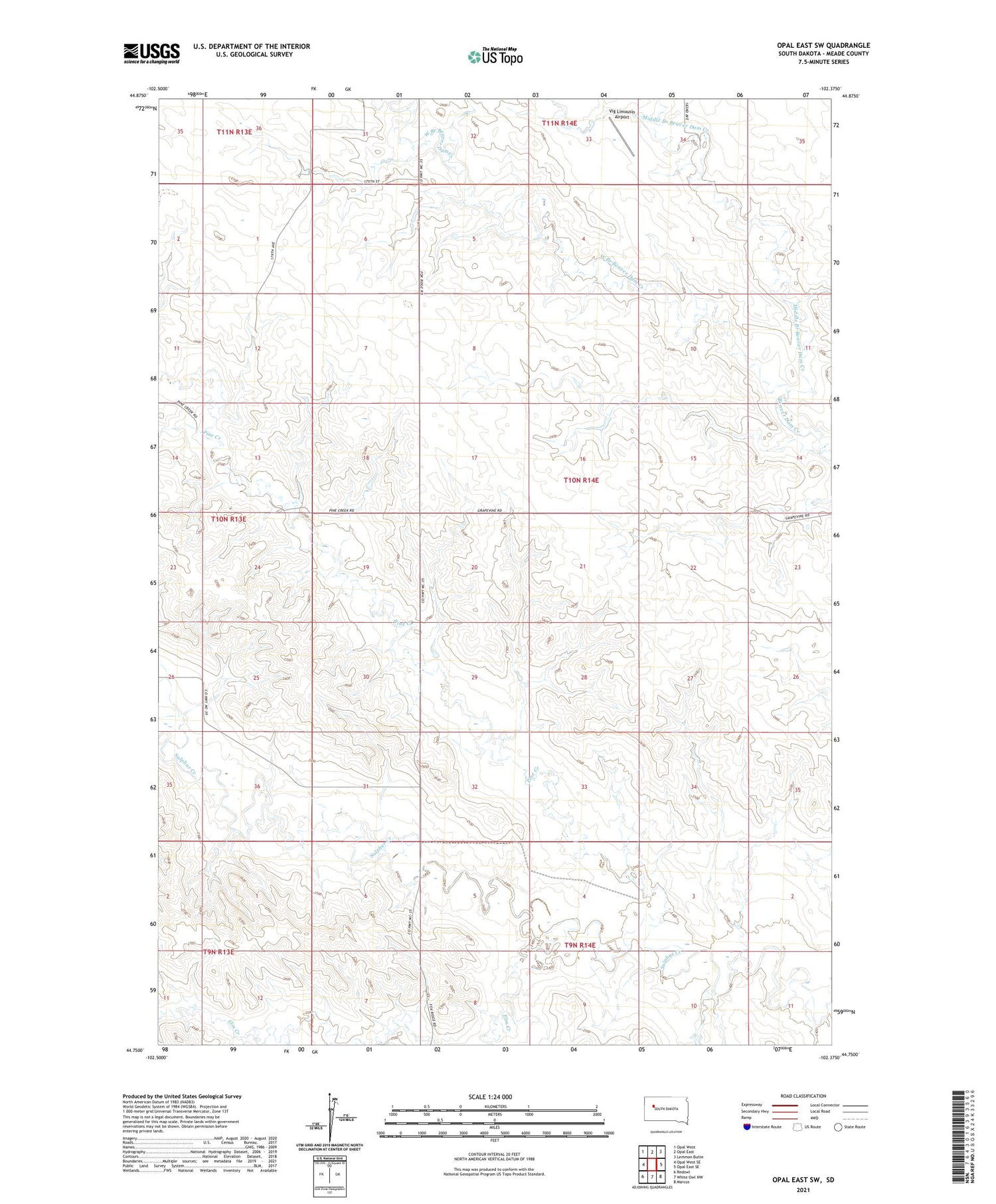 Opal East SW South Dakota US Topo Map Image