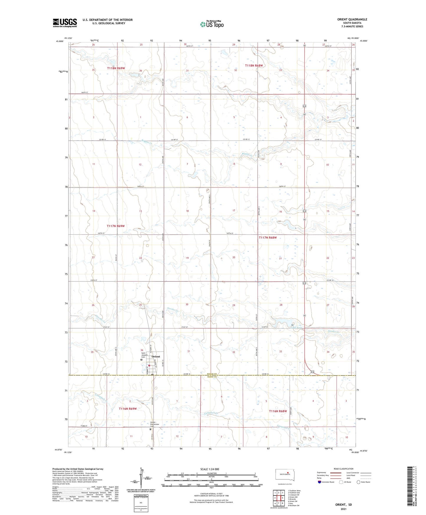 Orient South Dakota US Topo Map Image