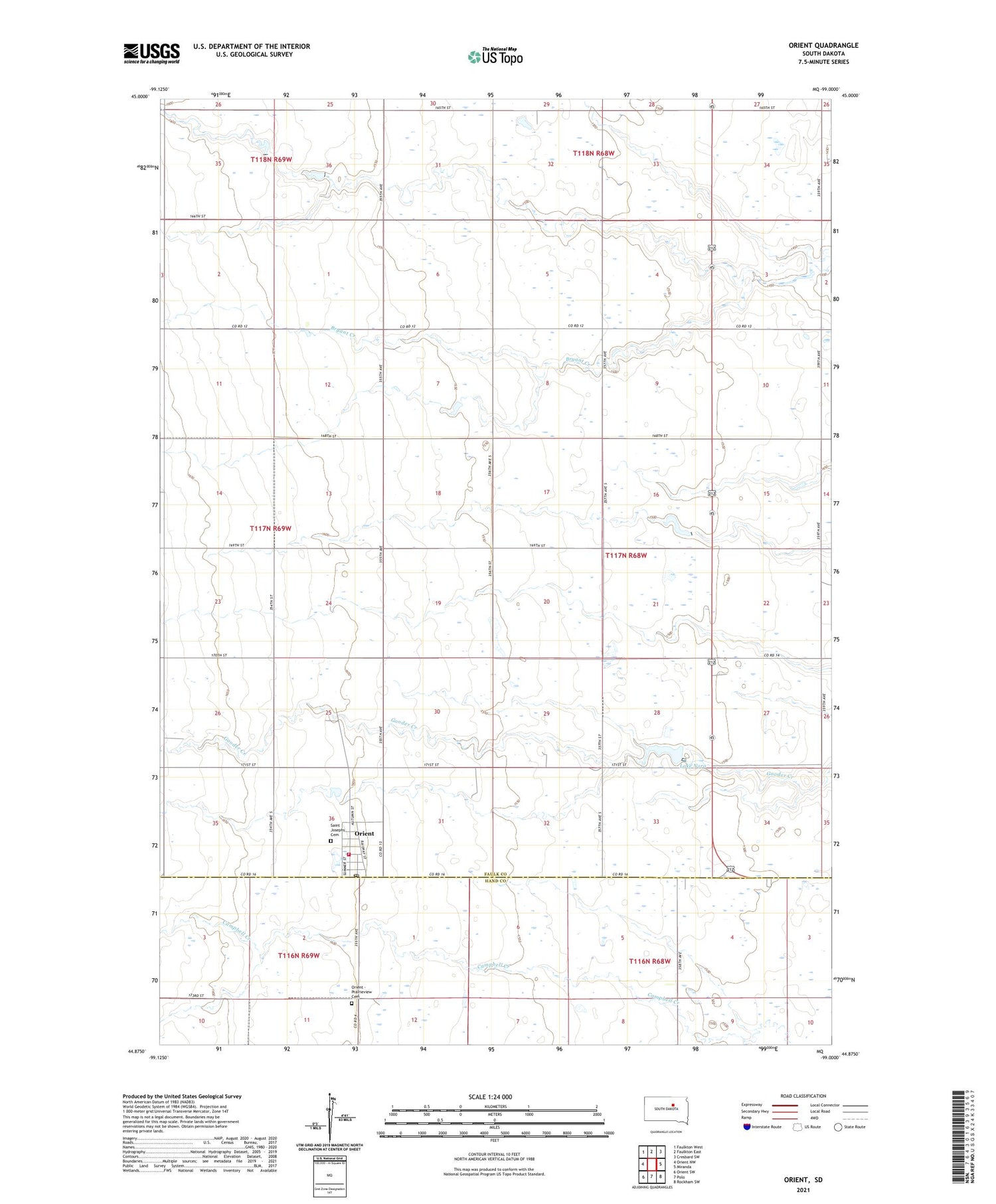 Orient South Dakota US Topo Map Image
