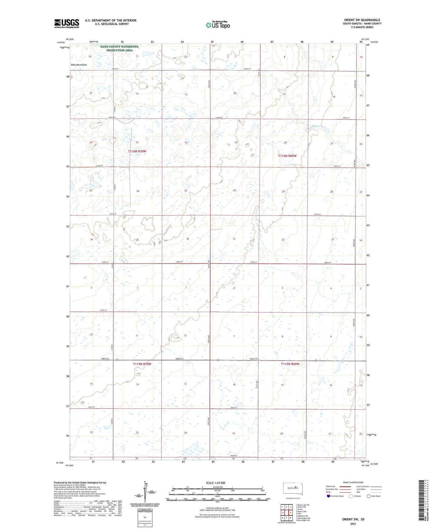 Orient SW South Dakota US Topo Map Image