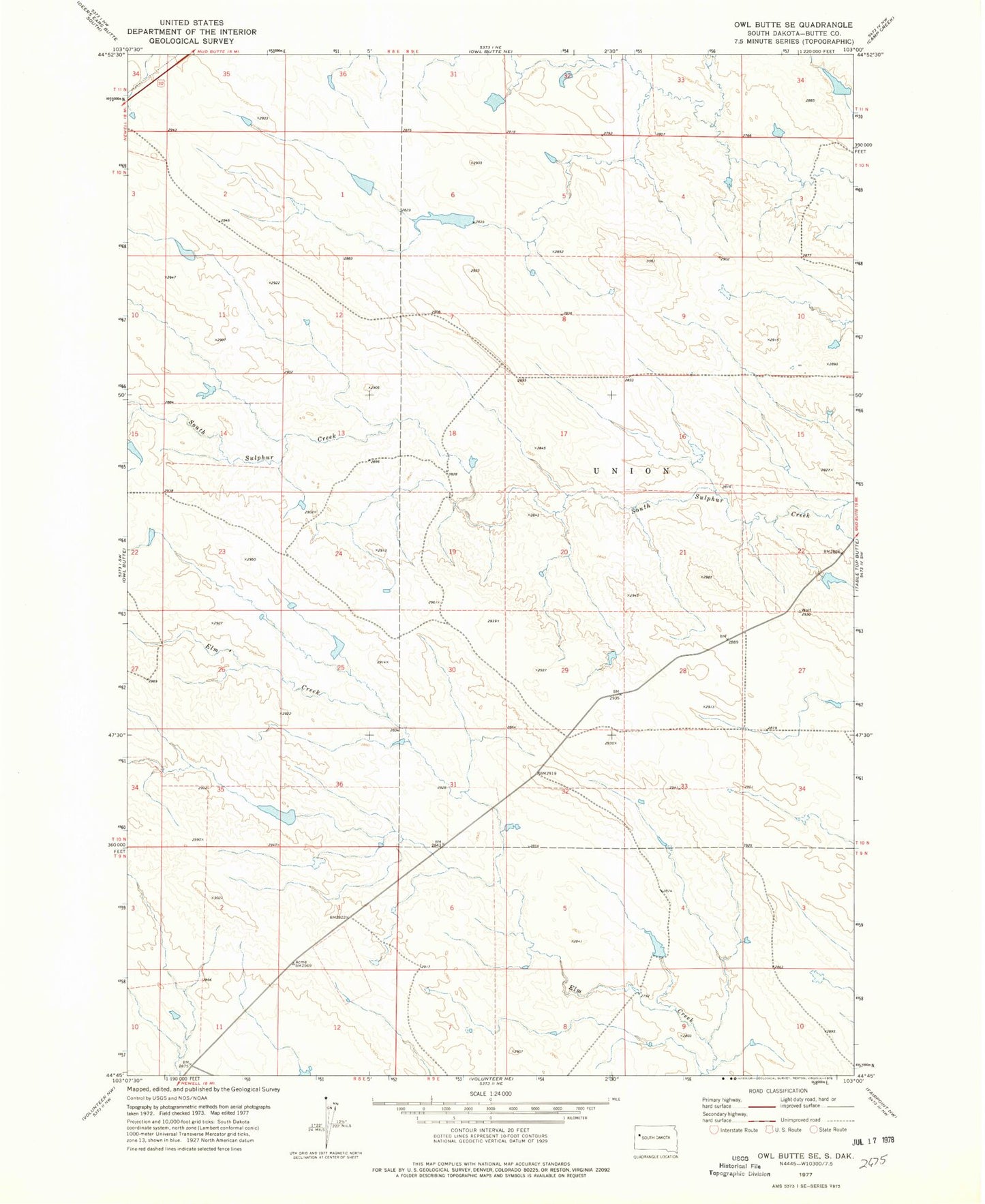 Classic USGS Owl Butte SE South Dakota 7.5'x7.5' Topo Map Image