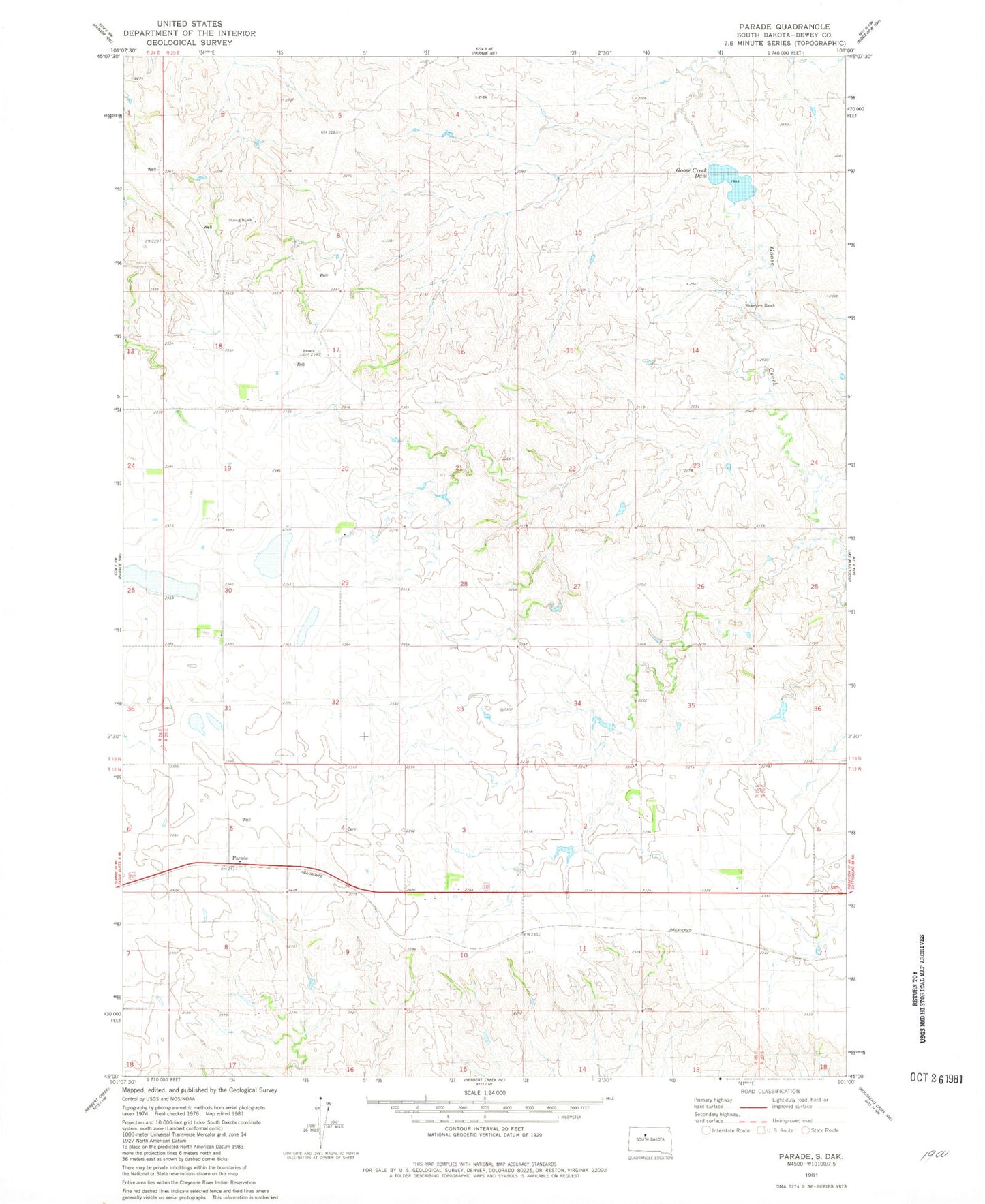 Classic USGS Parade South Dakota 7.5'x7.5' Topo Map Image