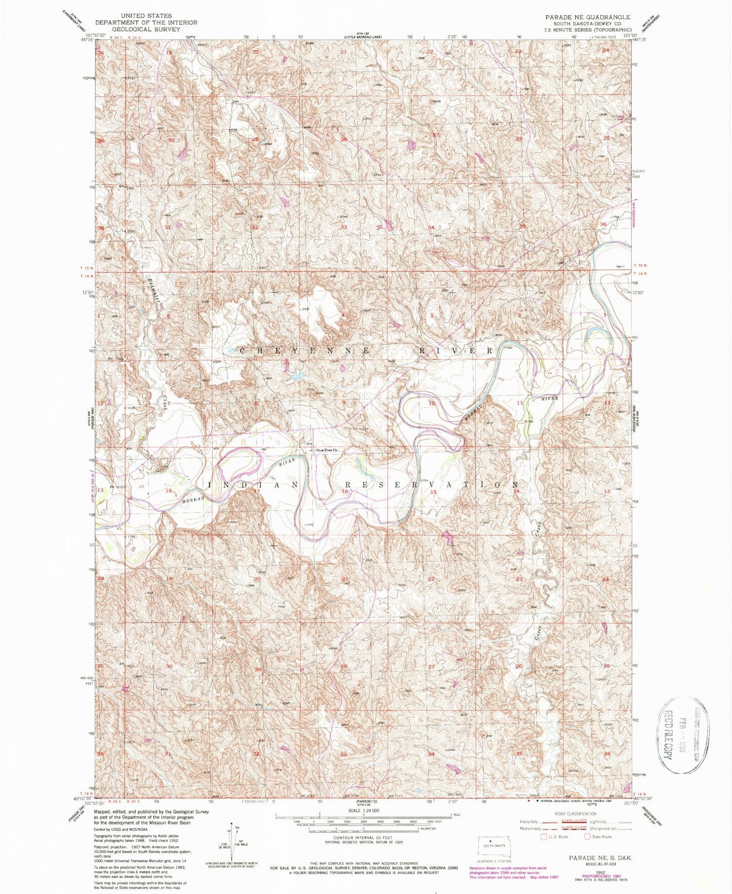 Classic USGS Parade NE South Dakota 7.5'x7.5' Topo Map Image