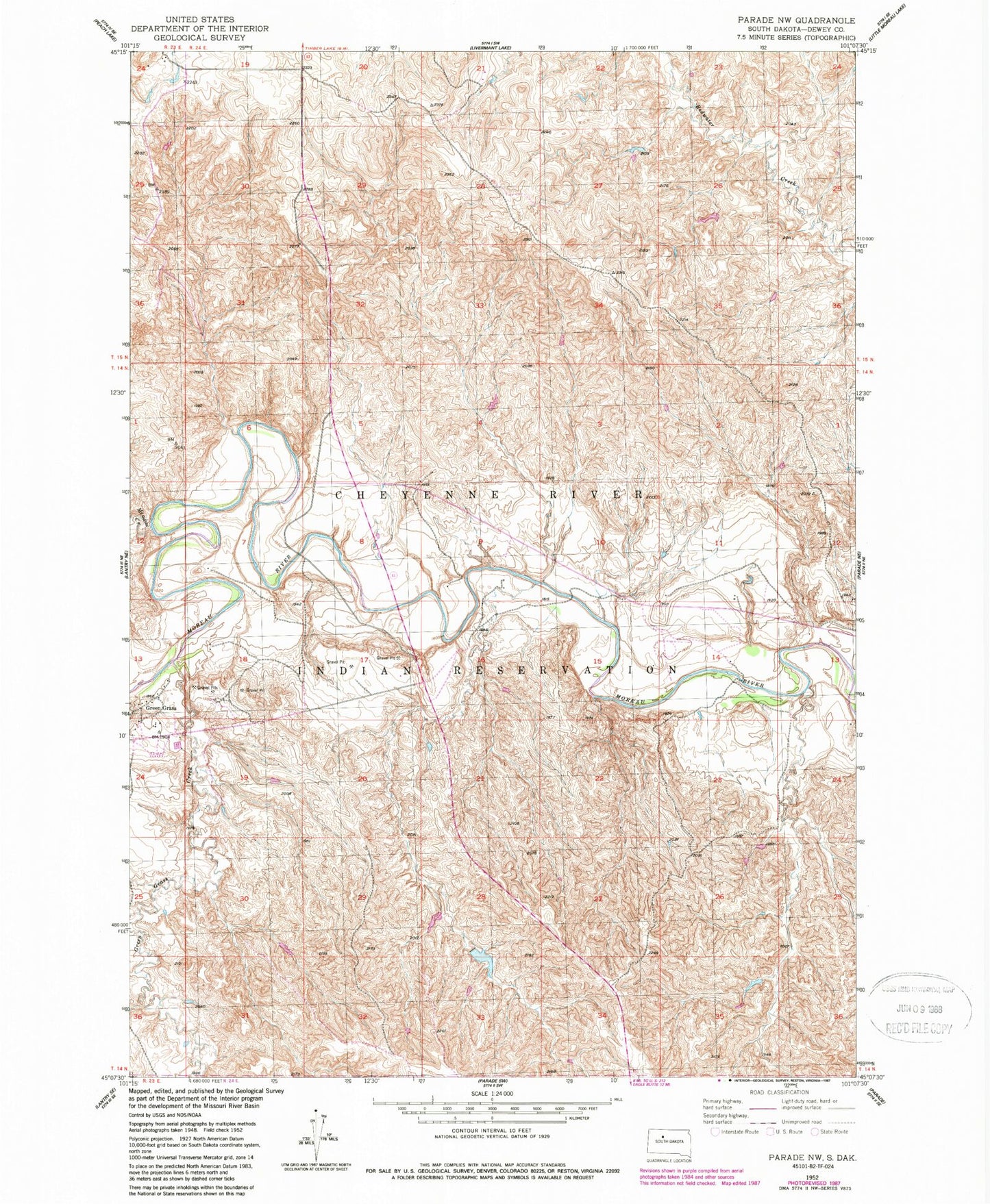 Classic USGS Parade NW South Dakota 7.5'x7.5' Topo Map Image