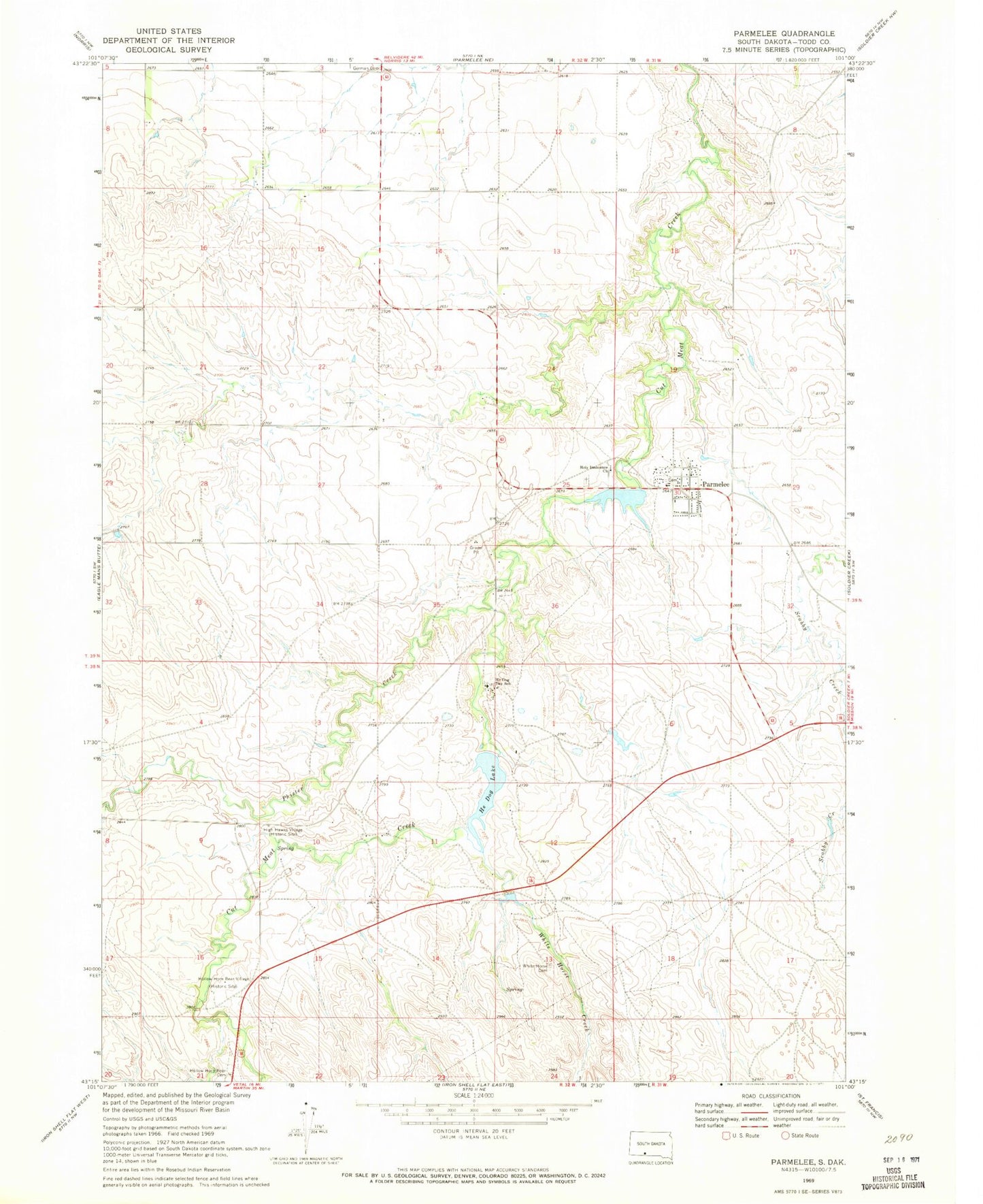 Classic USGS Parmelee South Dakota 7.5'x7.5' Topo Map Image