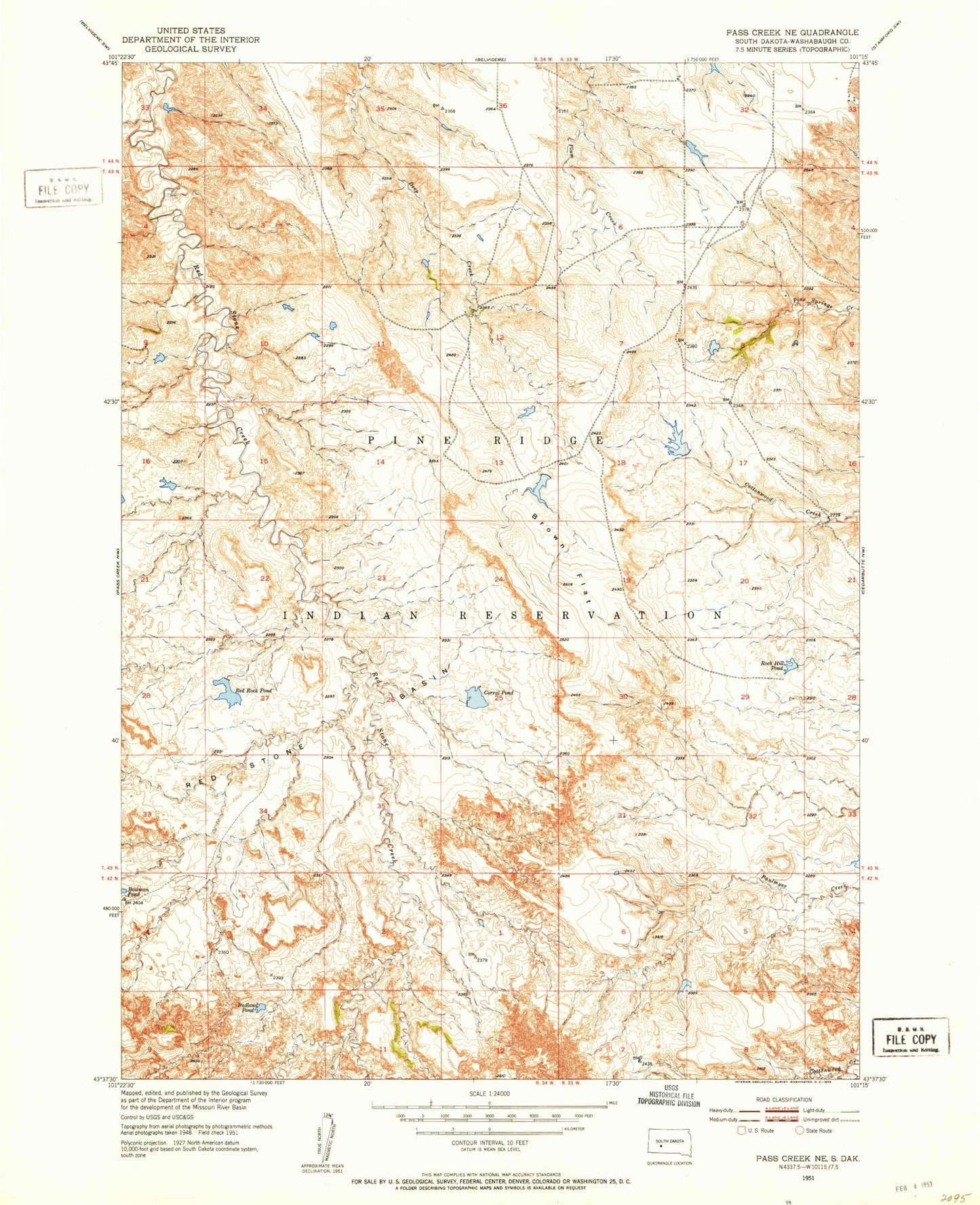 Classic USGS Pass Creek NE South Dakota 7.5'x7.5' Topo Map Image