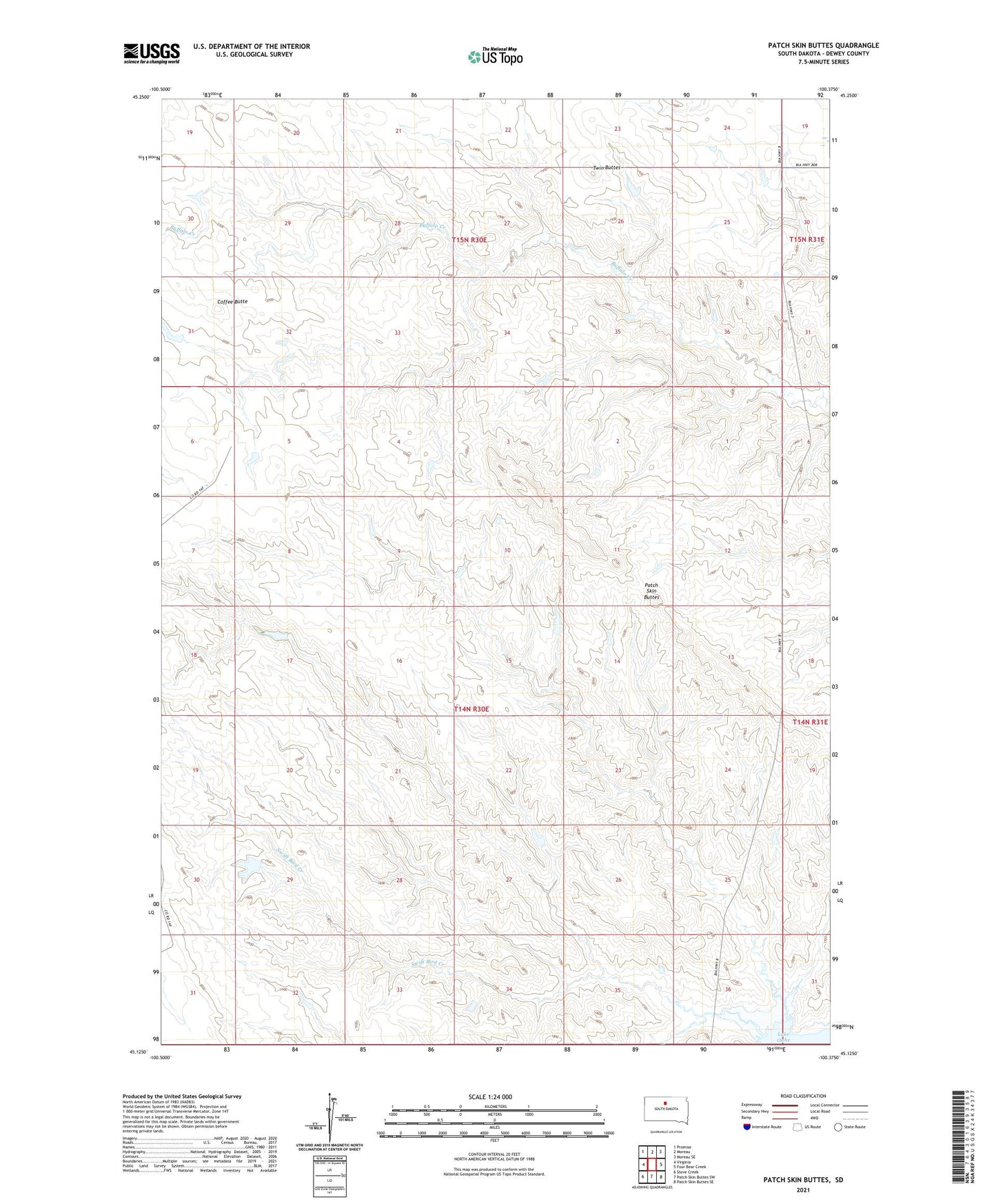 Patch Skin Buttes South Dakota US Topo Map Image