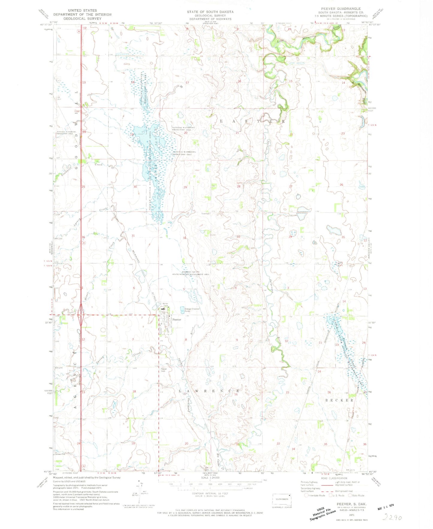 Classic USGS Peever South Dakota 7.5'x7.5' Topo Map Image