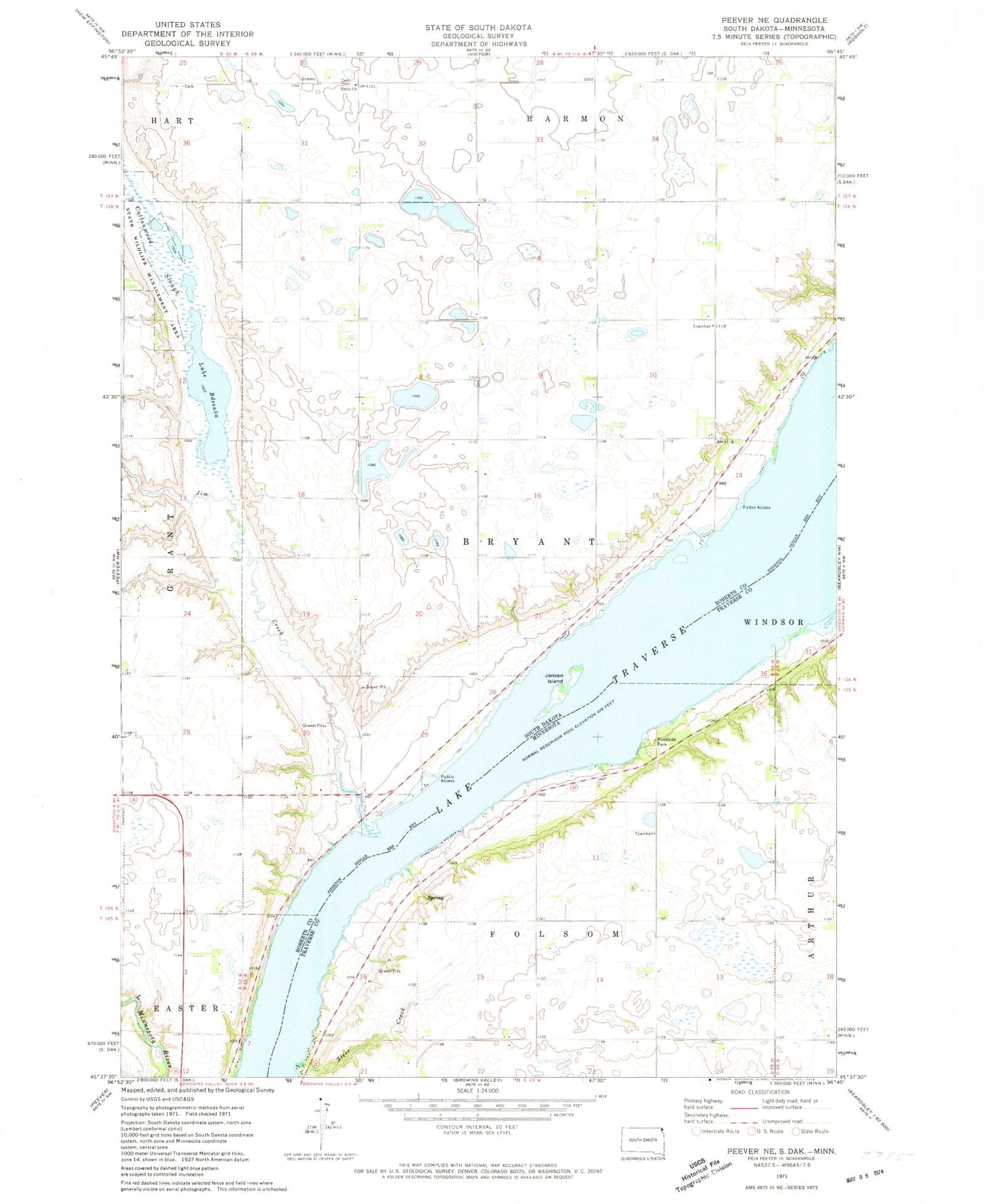 Classic USGS Peever NE South Dakota 7.5'x7.5' Topo Map Image