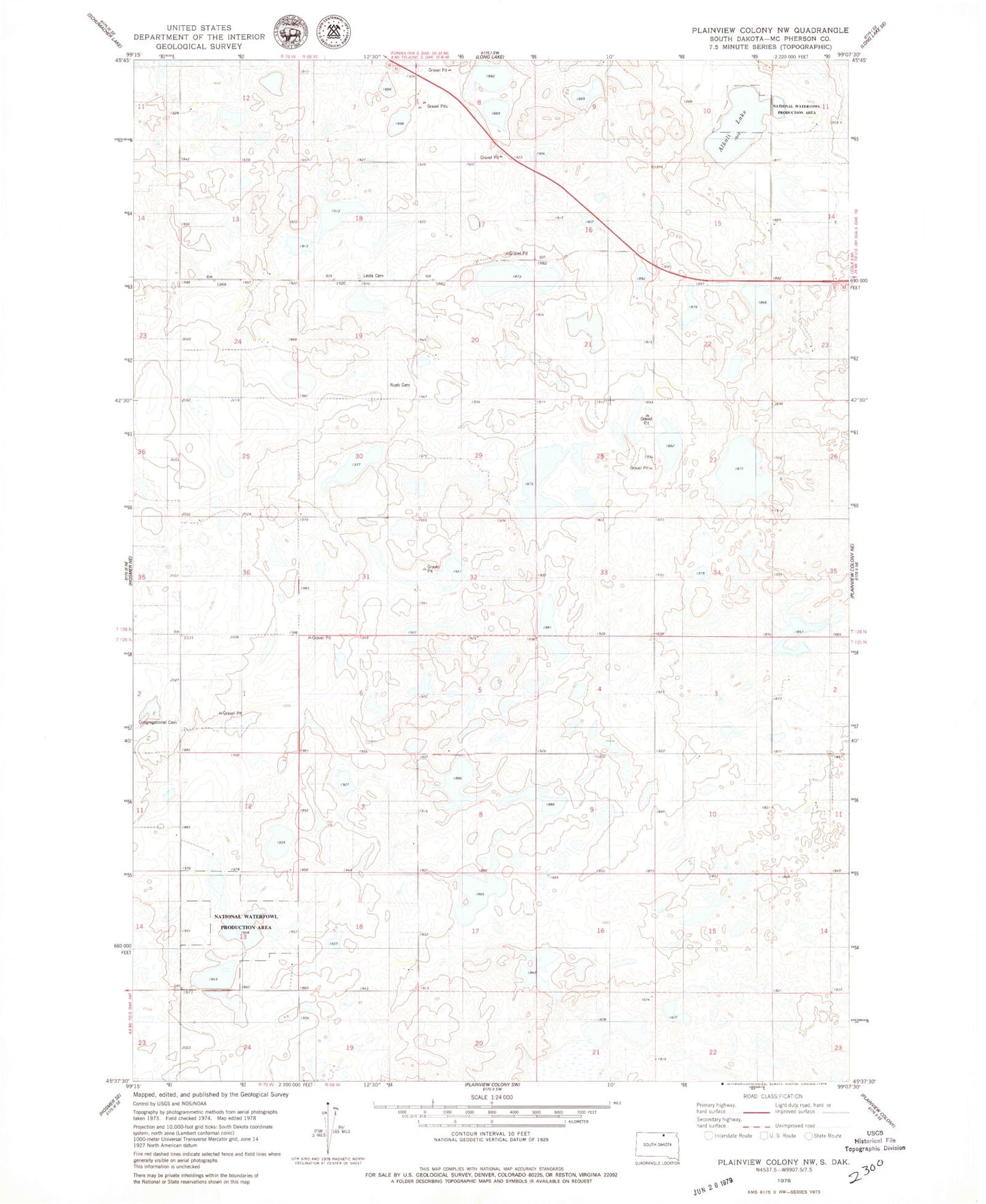 Classic USGS Plainview Colony NW South Dakota 7.5'x7.5' Topo Map Image