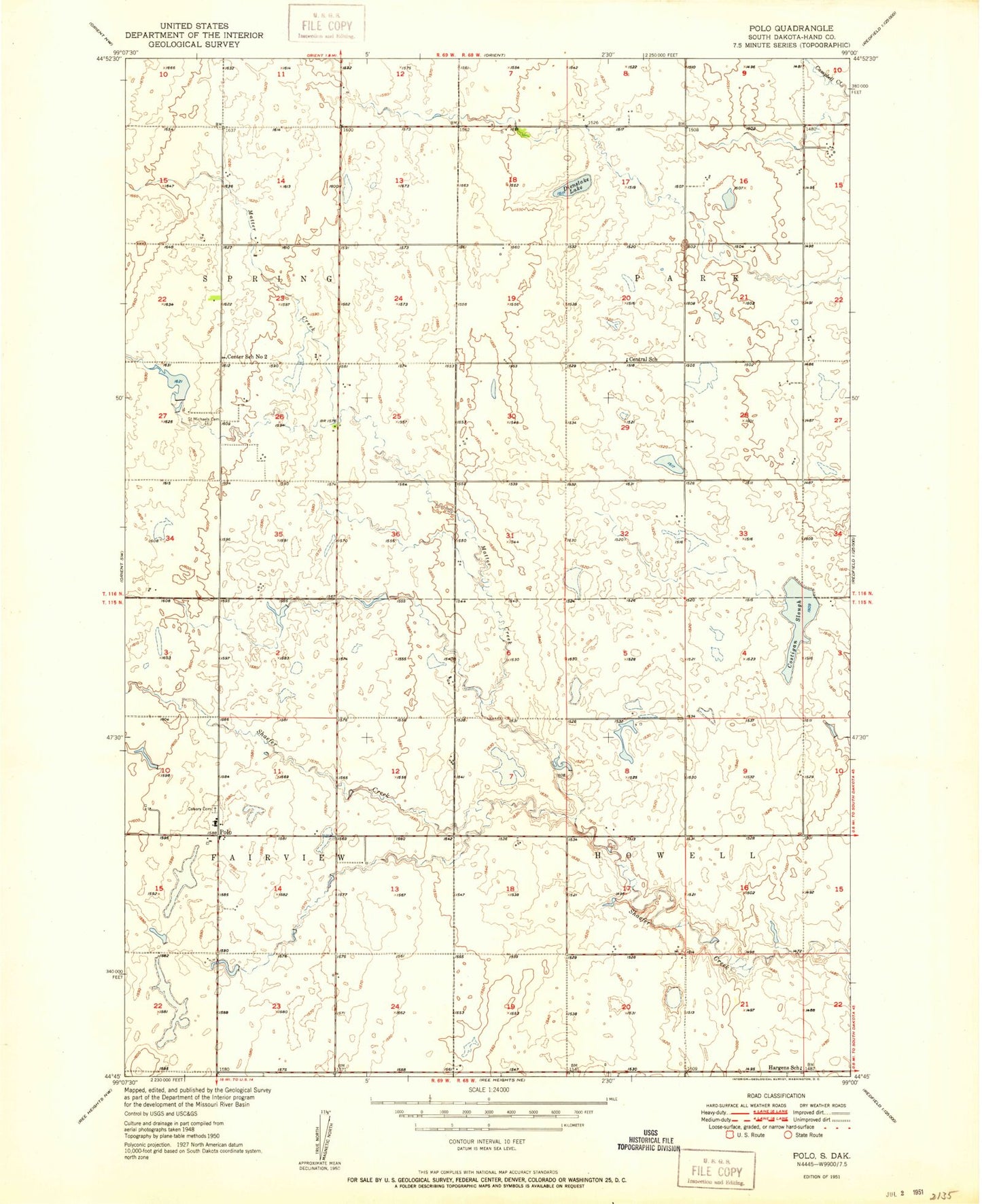 Classic USGS Polo South Dakota 7.5'x7.5' Topo Map Image
