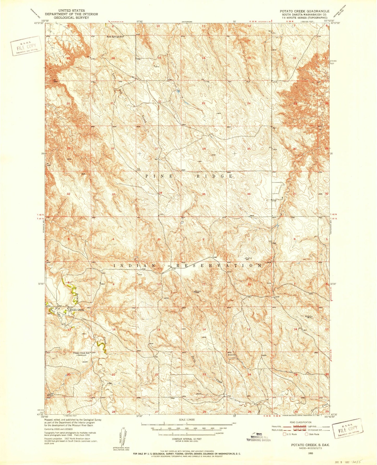 Classic USGS Potato Creek South Dakota 7.5'x7.5' Topo Map Image