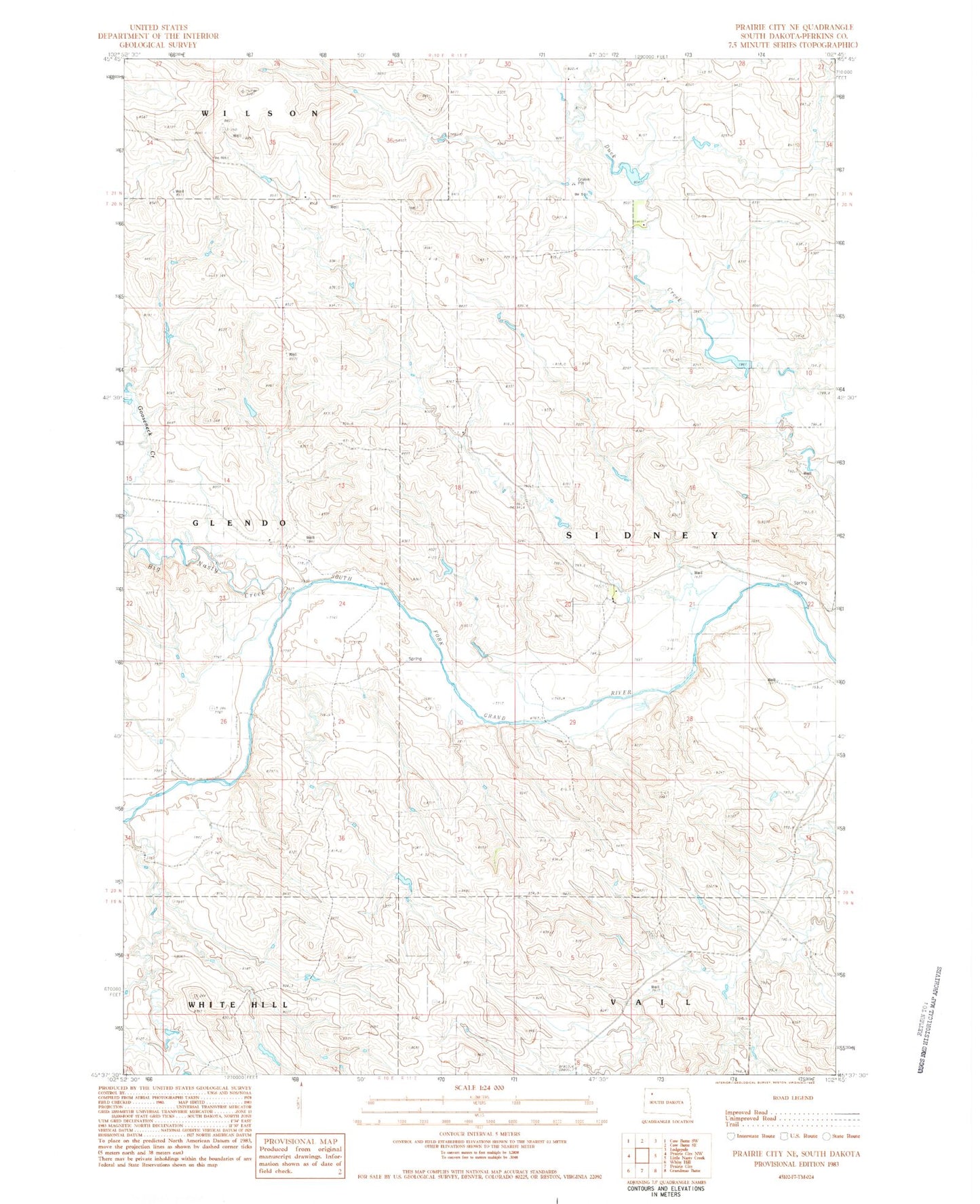 Classic USGS Prairie City NE South Dakota 7.5'x7.5' Topo Map Image