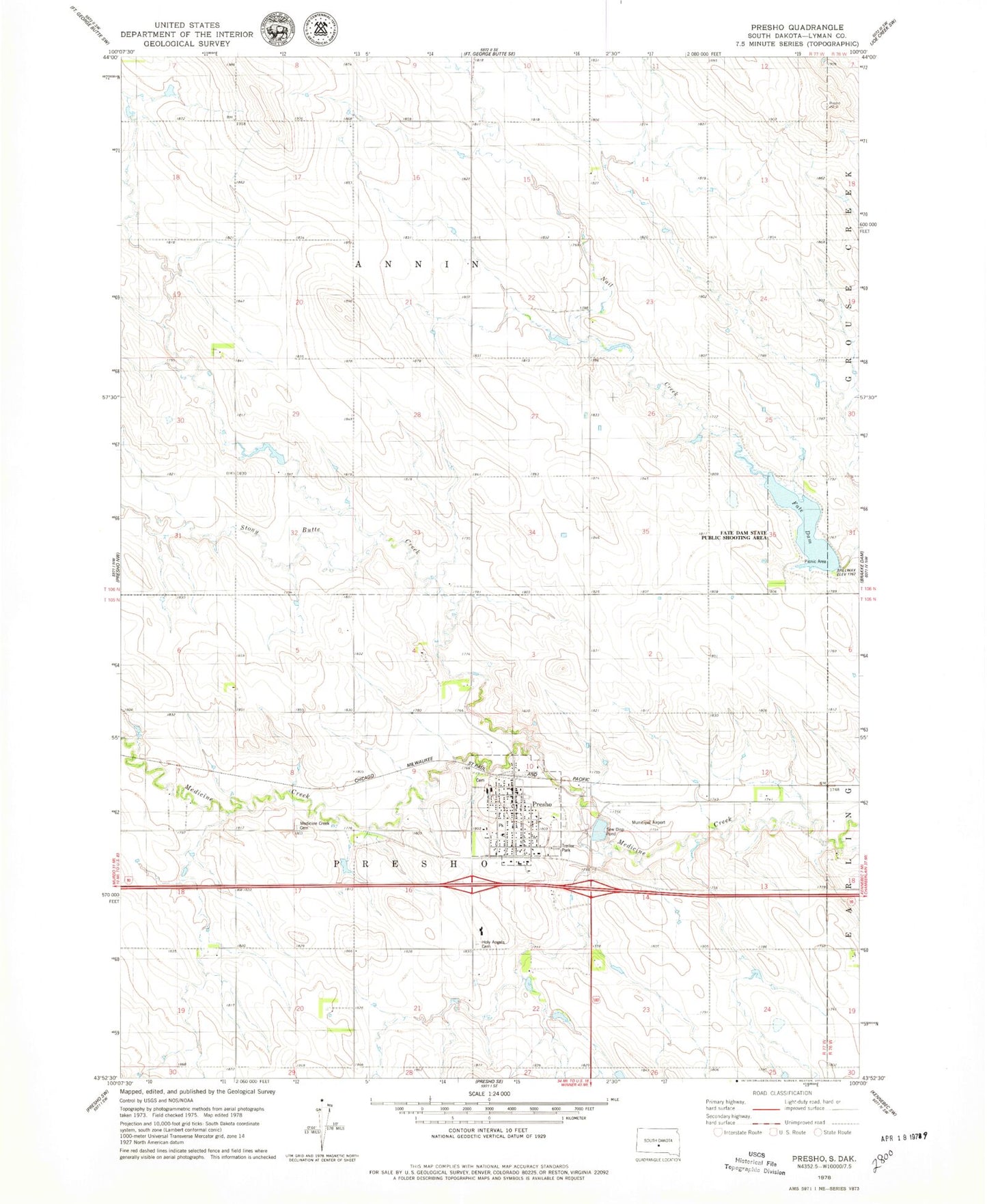 Classic USGS Presho South Dakota 7.5'x7.5' Topo Map Image