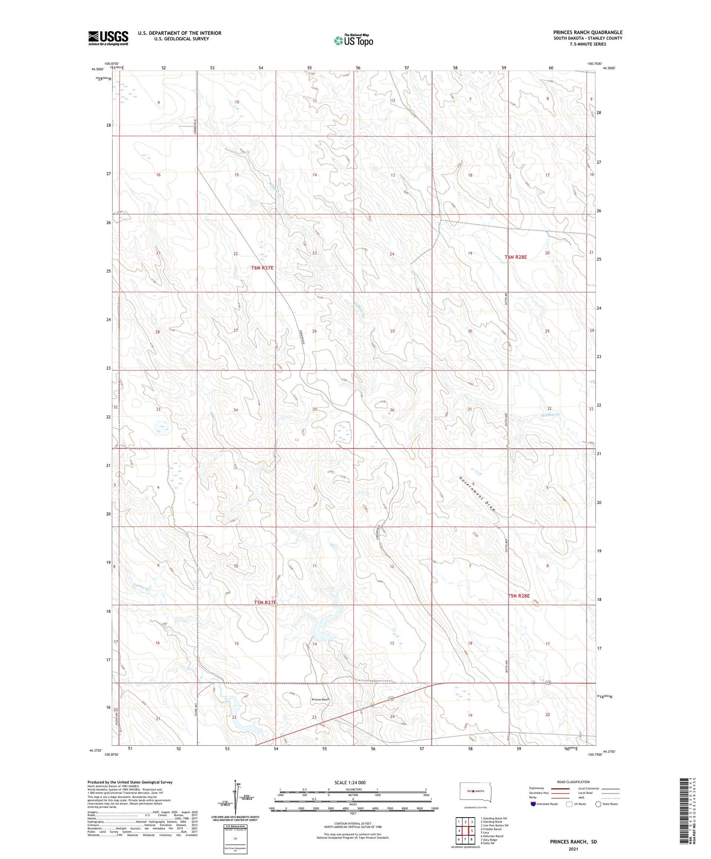 Princes Ranch South Dakota US Topo Map Image