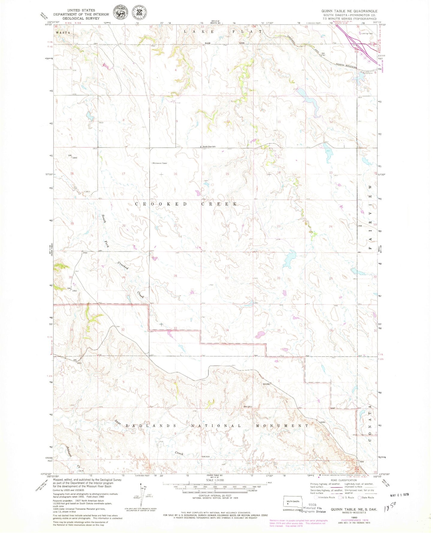 Classic USGS Quinn Table NE South Dakota 7.5'x7.5' Topo Map Image
