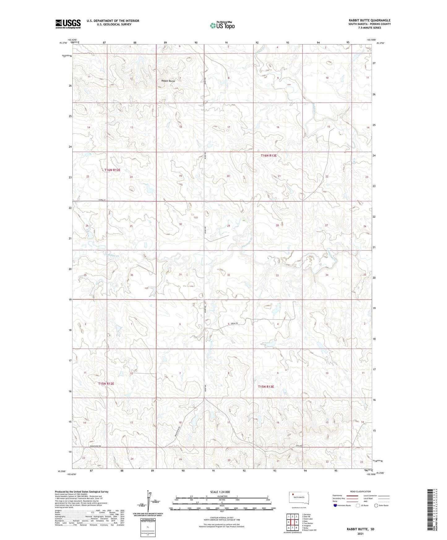 Rabbit Butte South Dakota US Topo Map Image