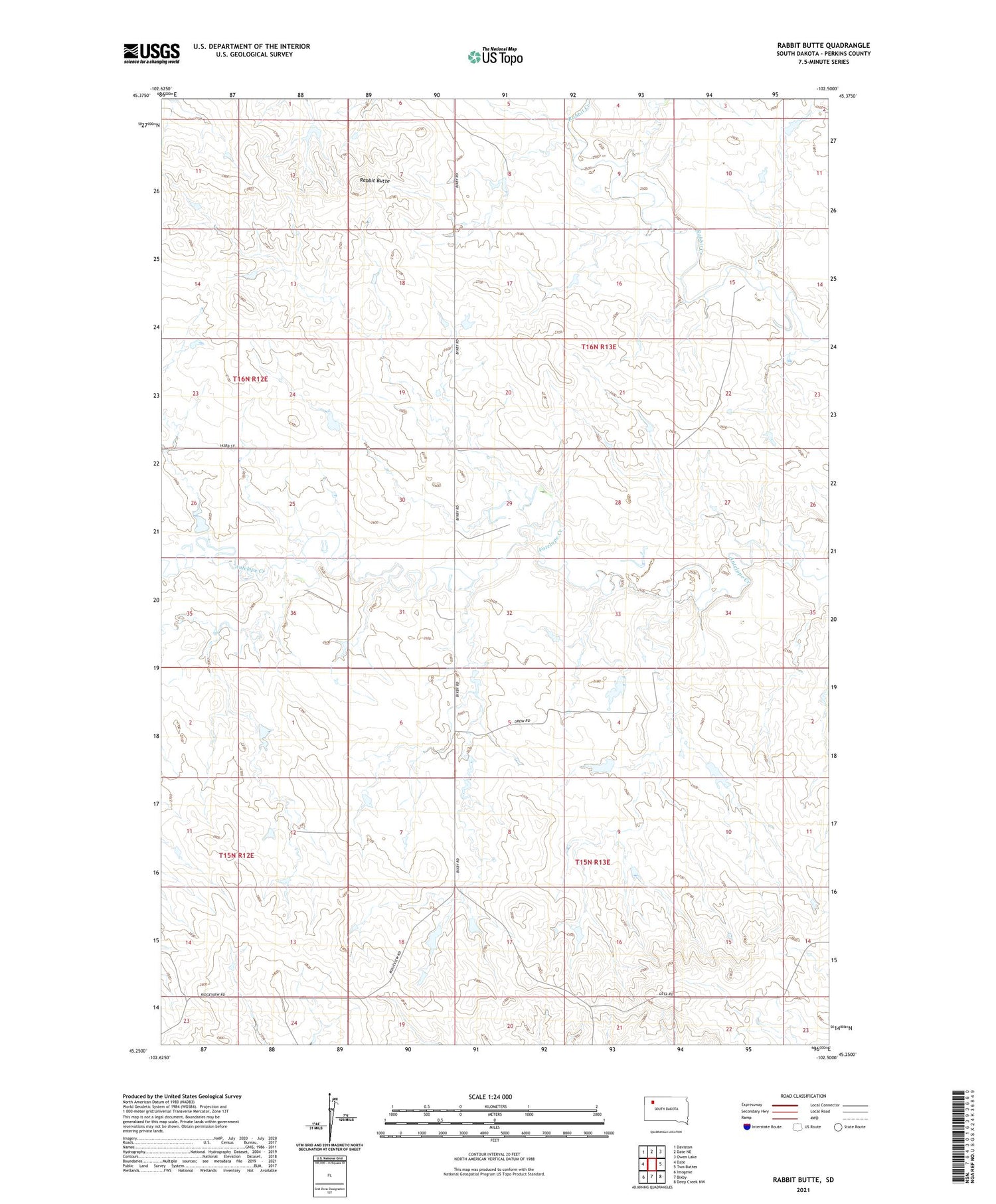 Rabbit Butte South Dakota US Topo Map Image