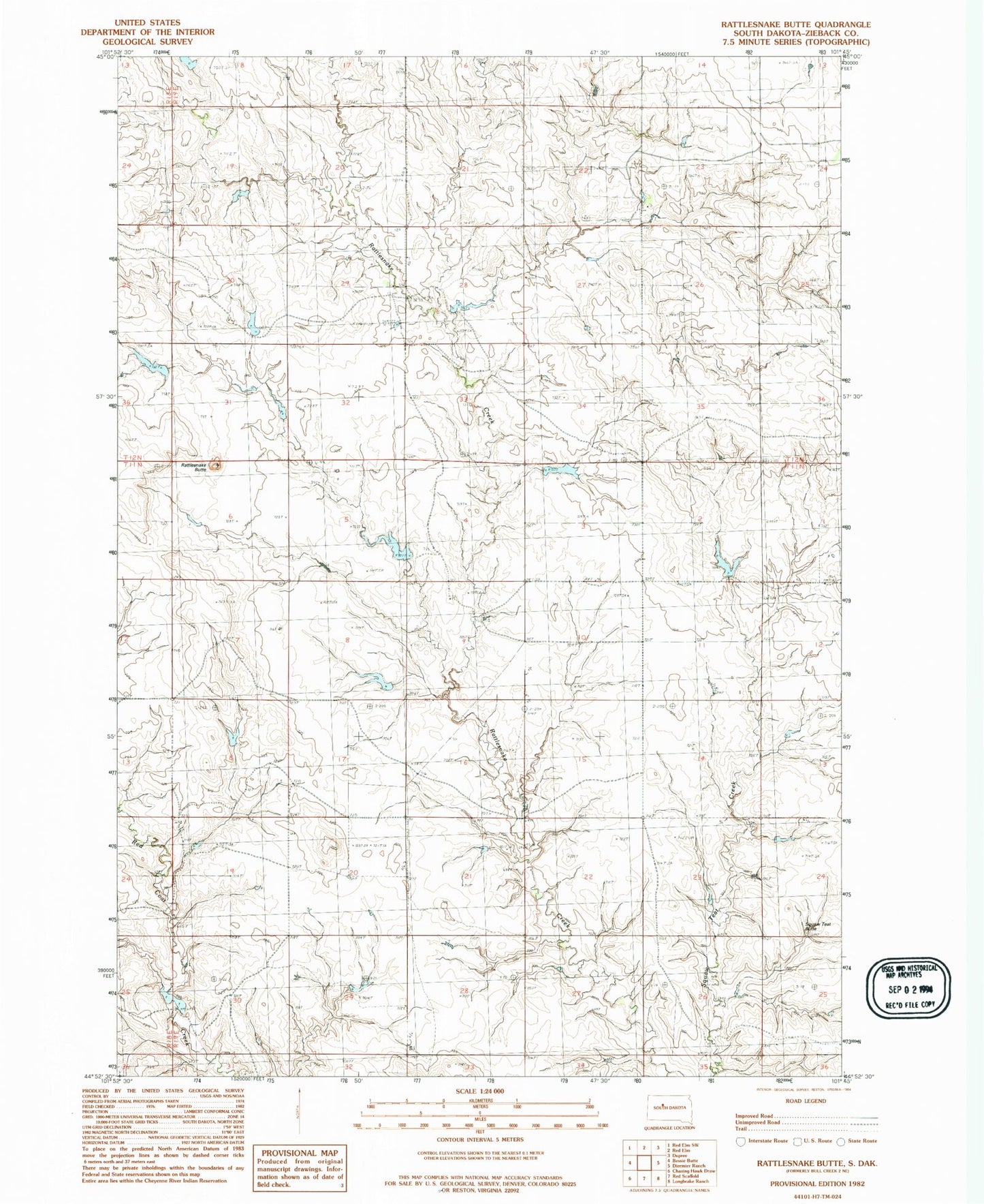 Classic USGS Rattlesnake Butte South Dakota 7.5'x7.5' Topo Map Image