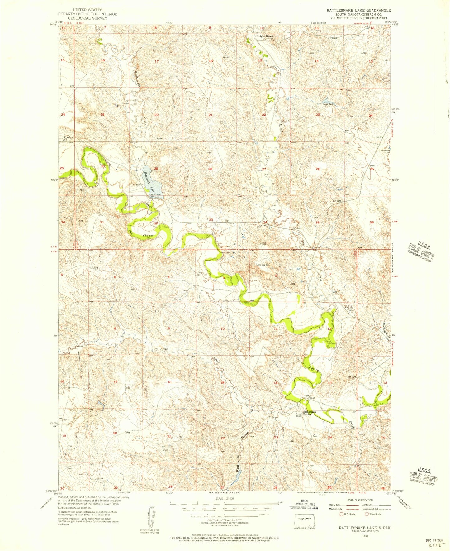 Classic USGS Rattlesnake Lake South Dakota 7.5'x7.5' Topo Map Image