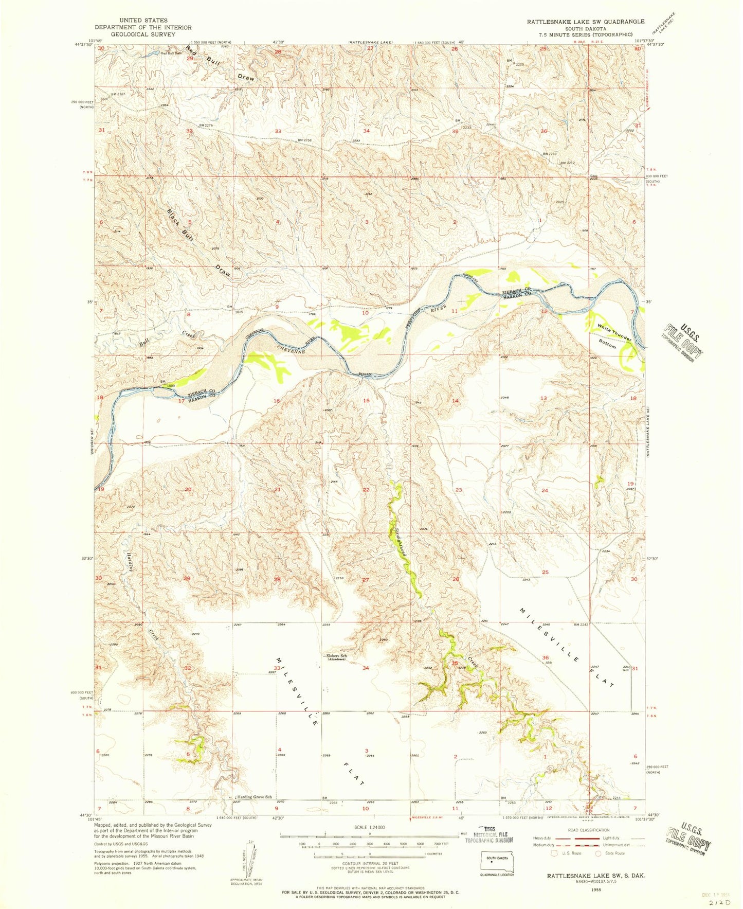 Classic USGS Rattlesnake Lake SW South Dakota 7.5'x7.5' Topo Map Image