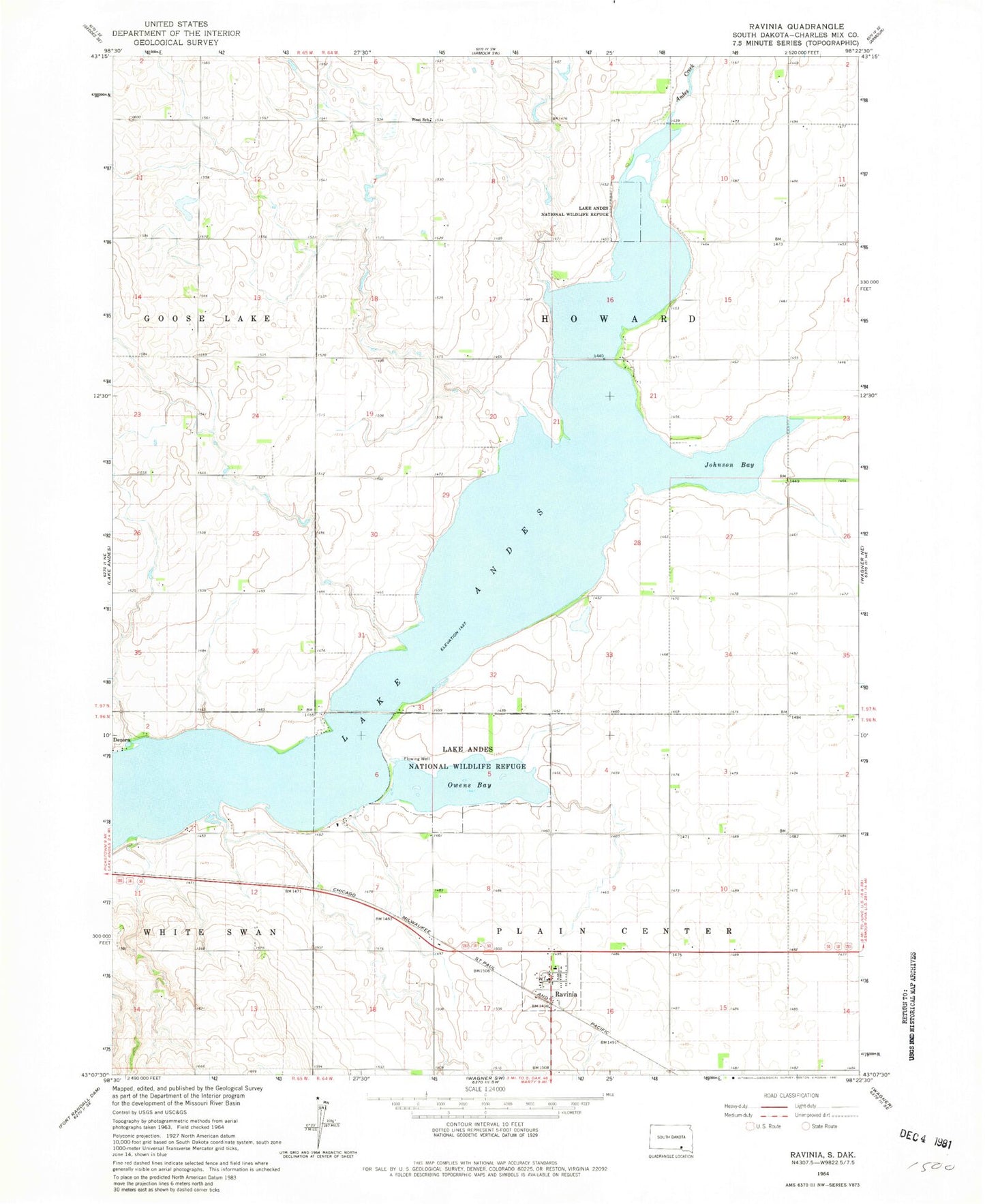 Classic USGS Ravinia South Dakota 7.5'x7.5' Topo Map Image