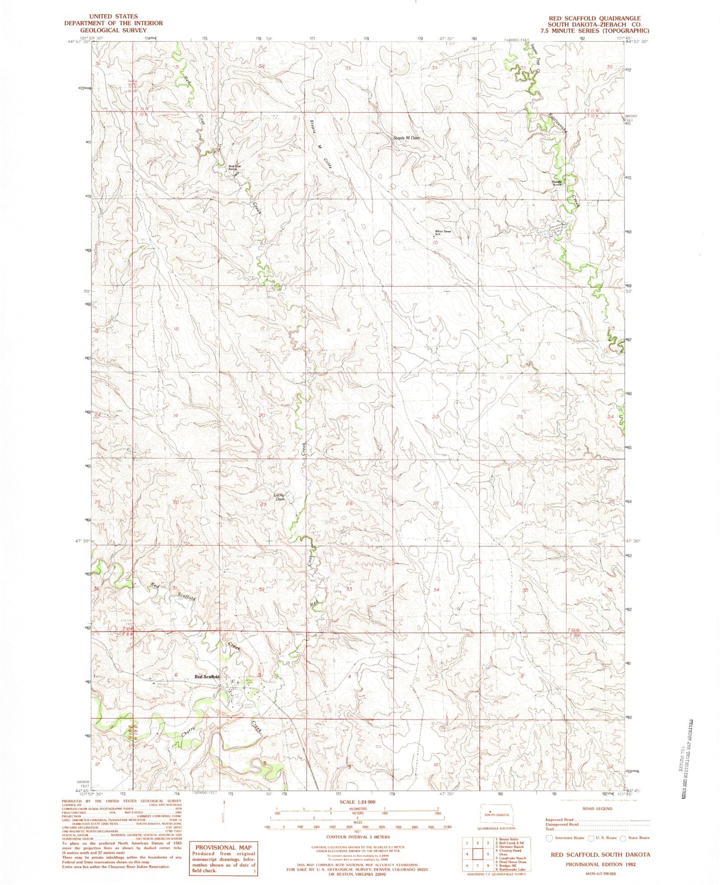Classic USGS Red Scaffold South Dakota 7.5'x7.5' Topo Map Image