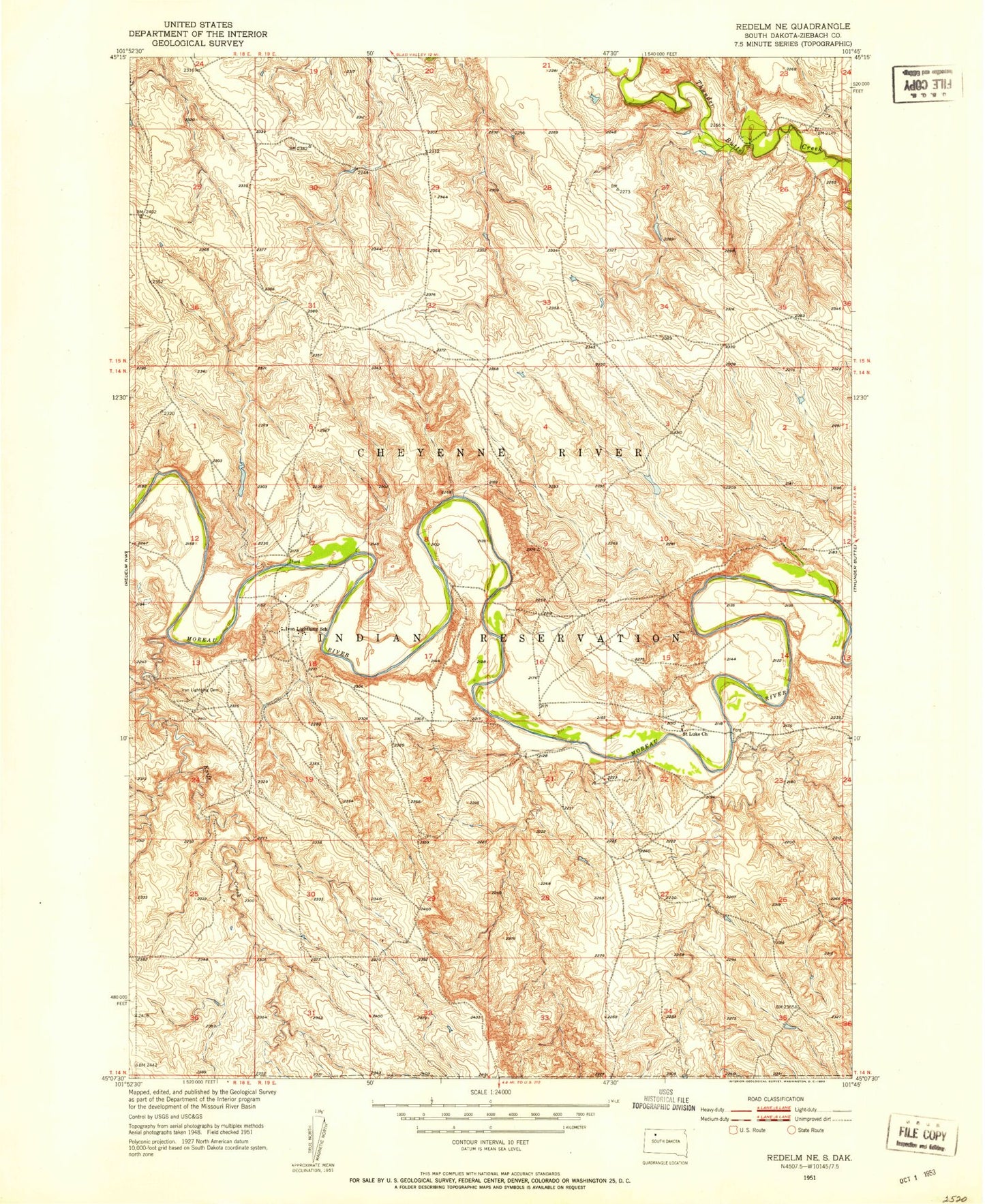 Classic USGS Red Elm NE South Dakota 7.5'x7.5' Topo Map Image
